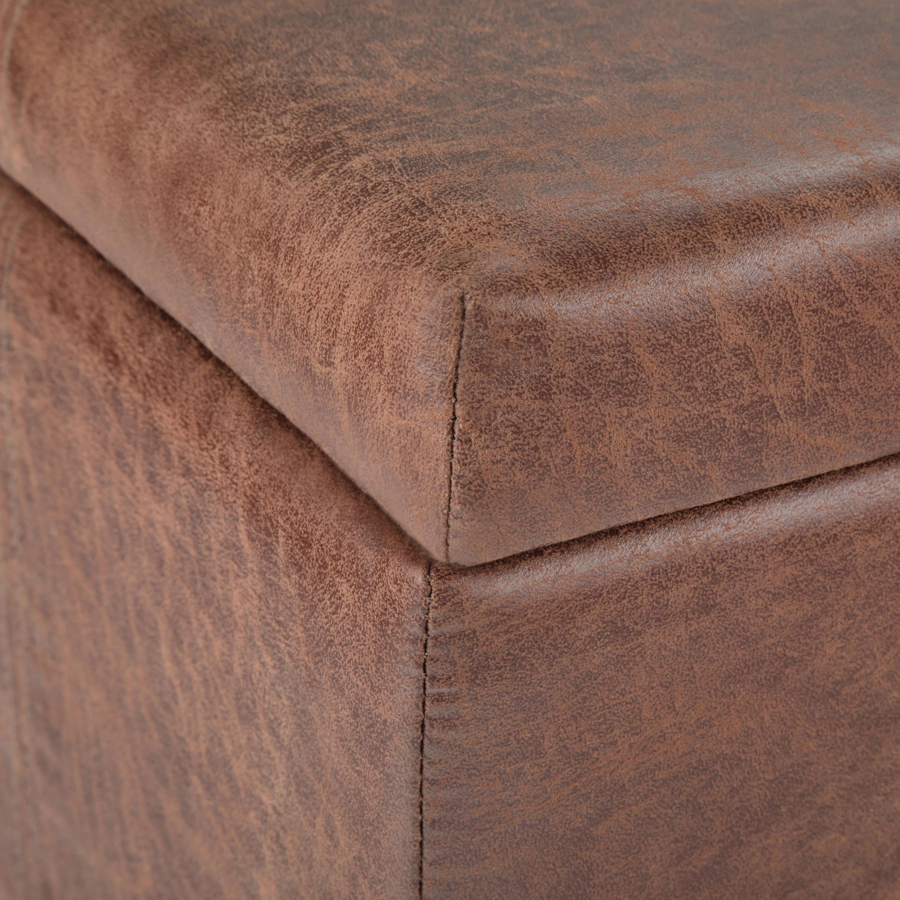 Simpli Home Dover Faux Leather Storage Ottoman Bench in Umber Brown