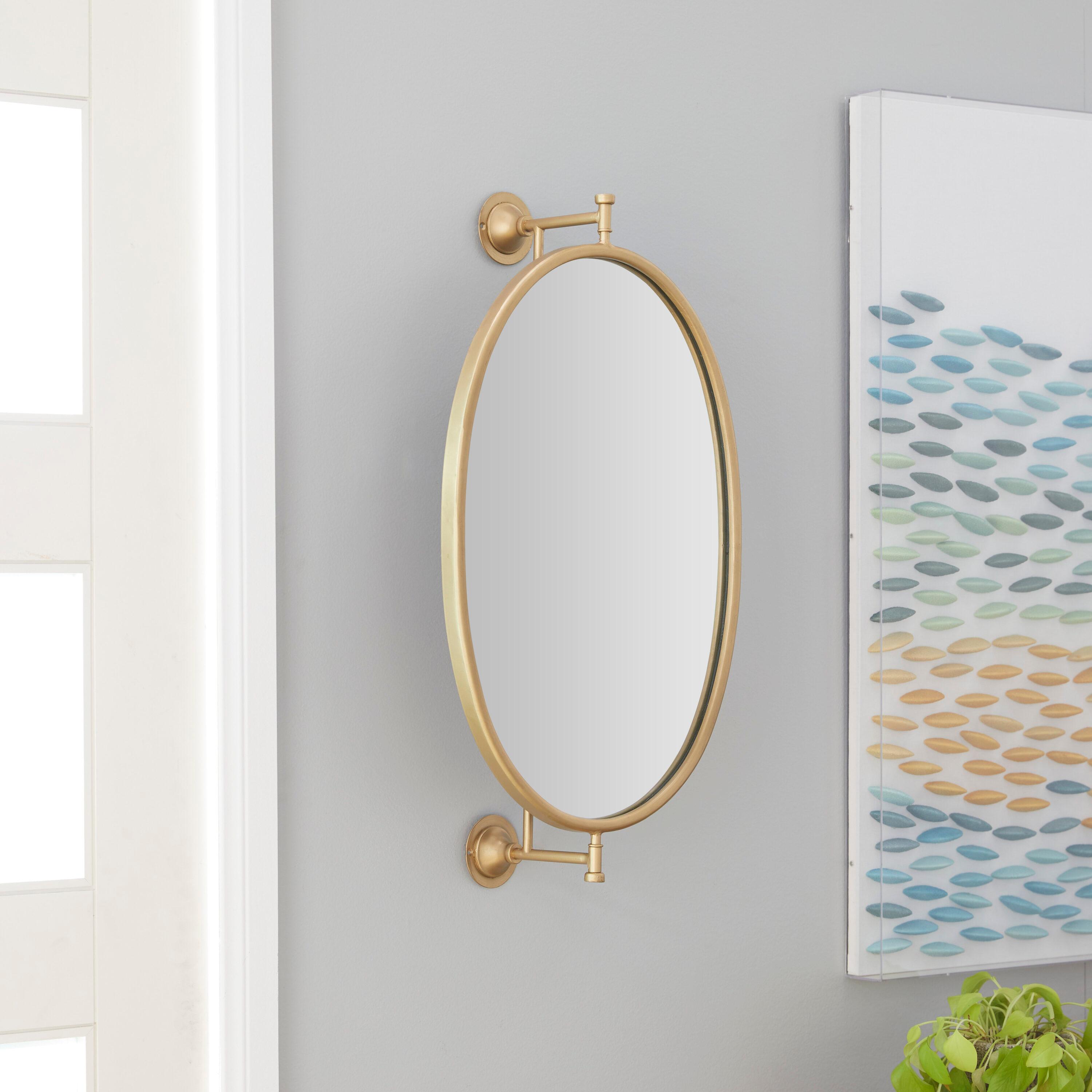 DecMode 15" x 29" Gold Oval Shaped Wall Mirror