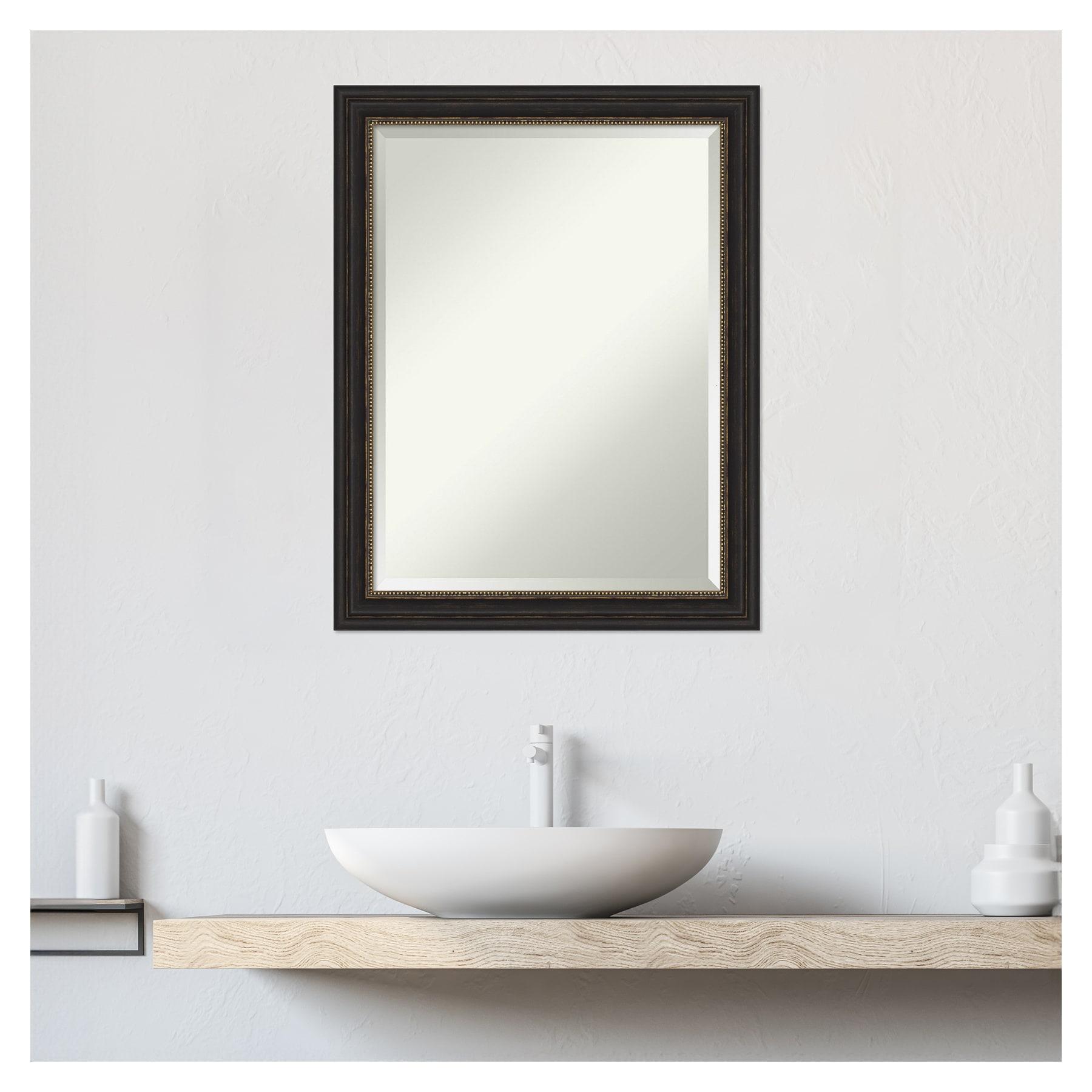 Amanti Art Beveled Bathroom Wall Mirror - Accent Bronze Narrow Frame Outer Size: 22 x 28 in