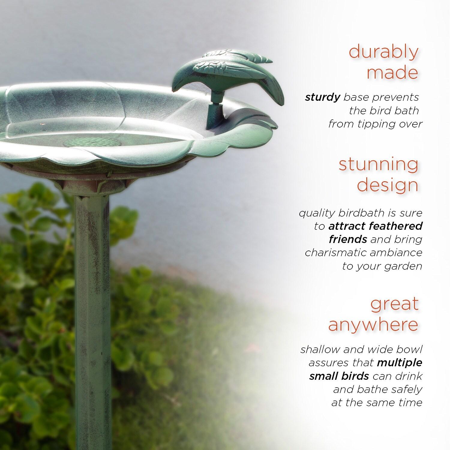 Green Polypropylene 31" Outdoor Bird Bath with Bird Decoration