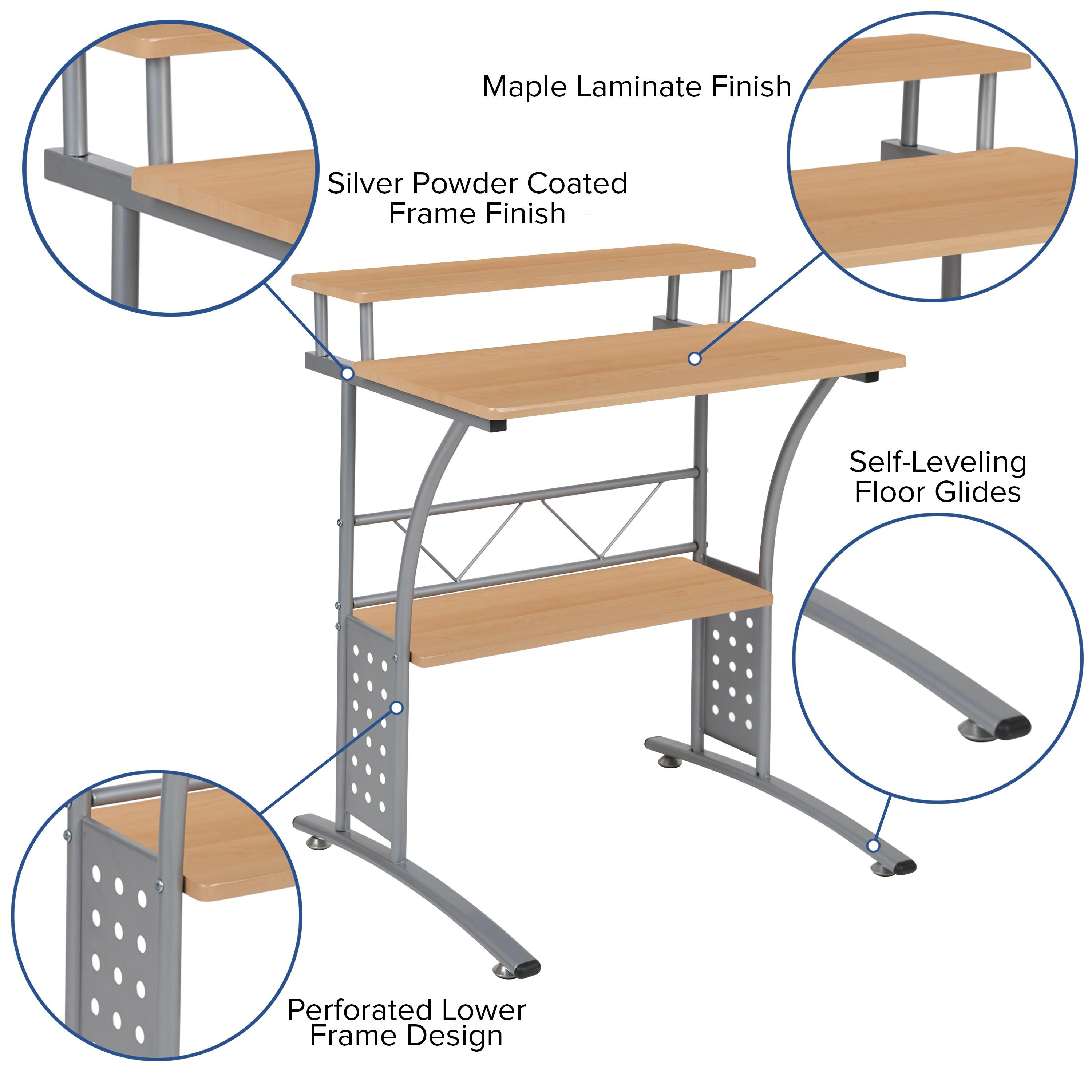 Flash Furniture Clifton Maple Computer Desk with Top and Lower Storage Shelves