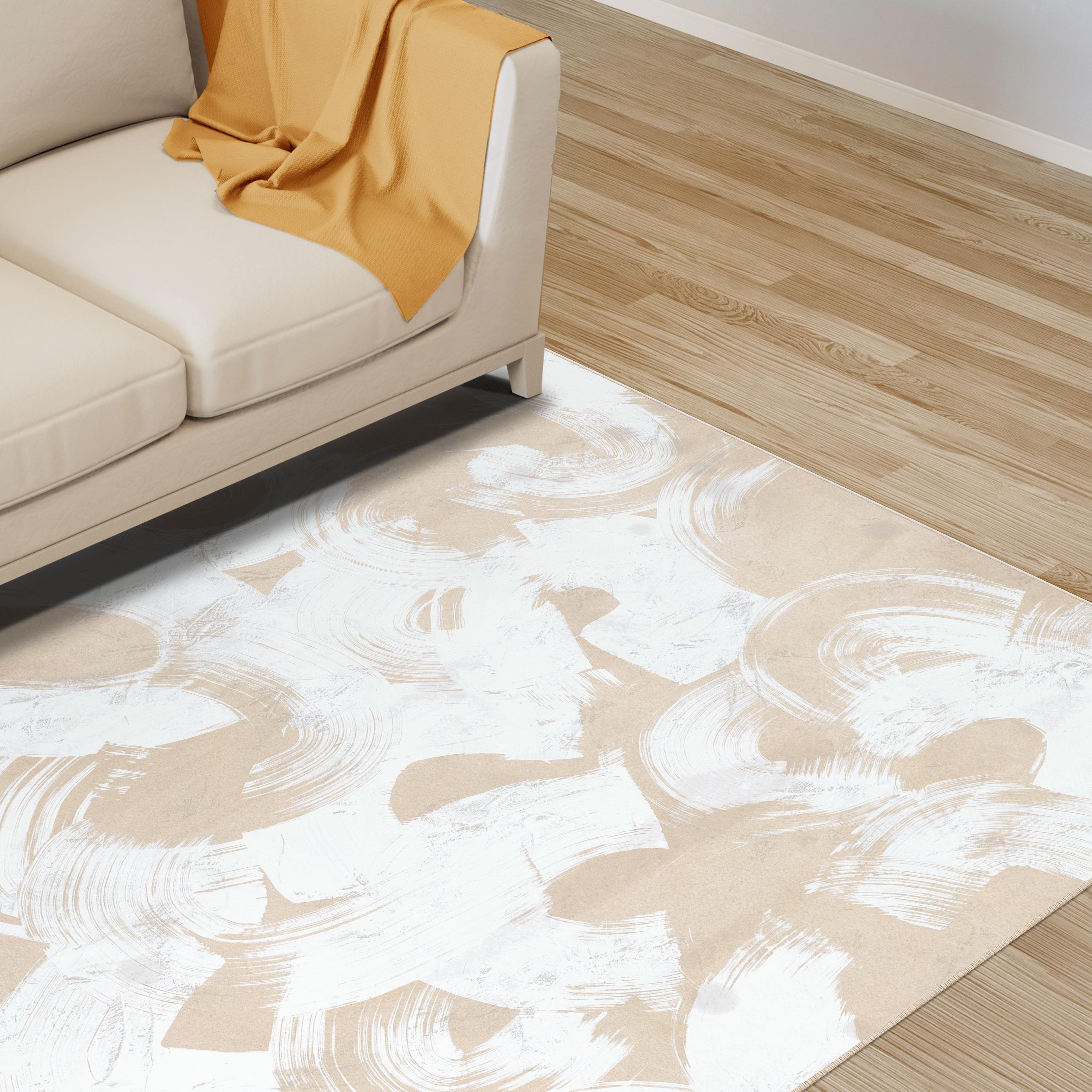 Swish Stone I Washable Abstract Art Area Rug size 5'x8'