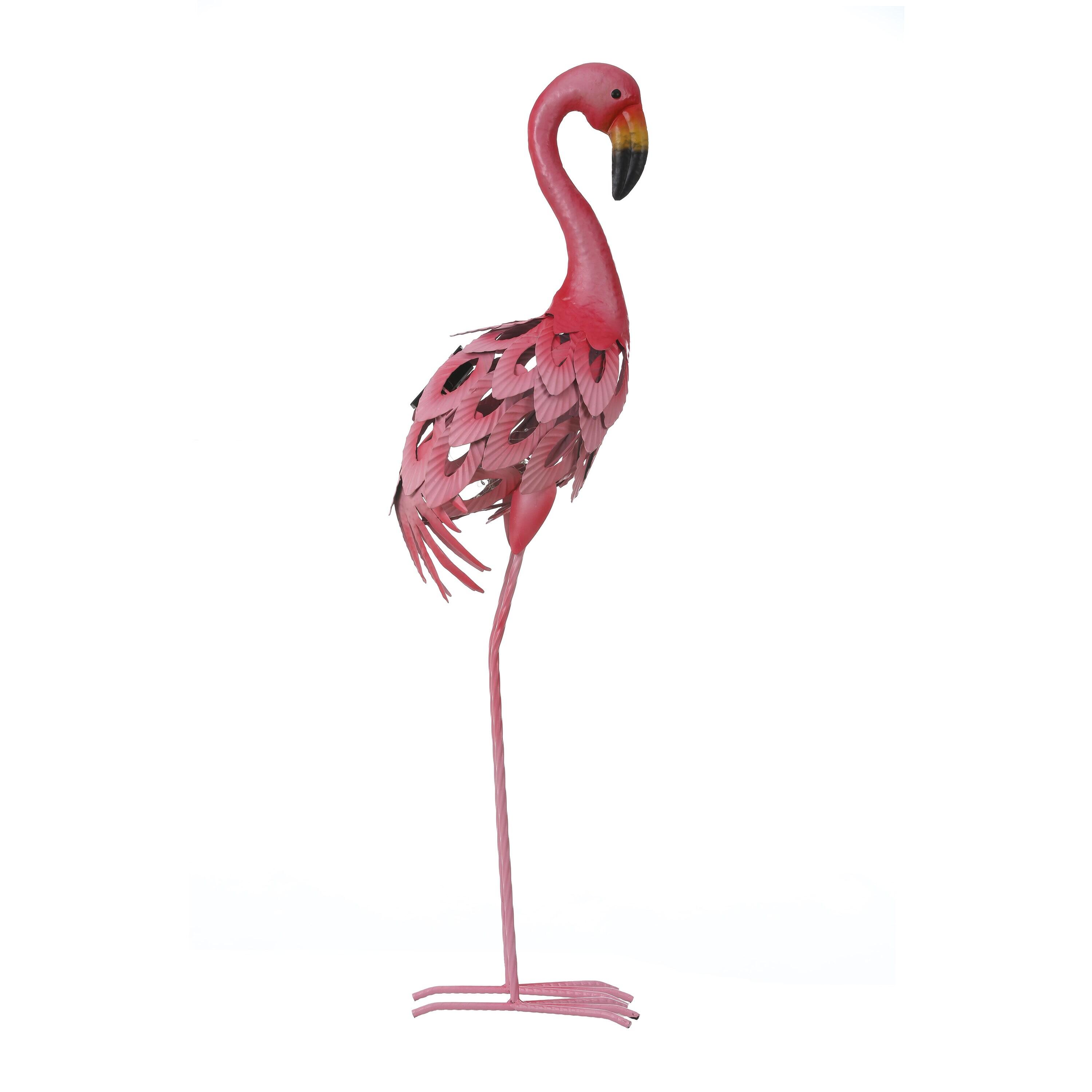 LuxenHome Flamingo Garden Statues,34-Inch H Pink Flamingo Outdoor Metal Garden Statue,Flamingo Ornament Bird Decor,Flamingos Sculptures for Porch Yard Home Decor with Solar Powered Lights