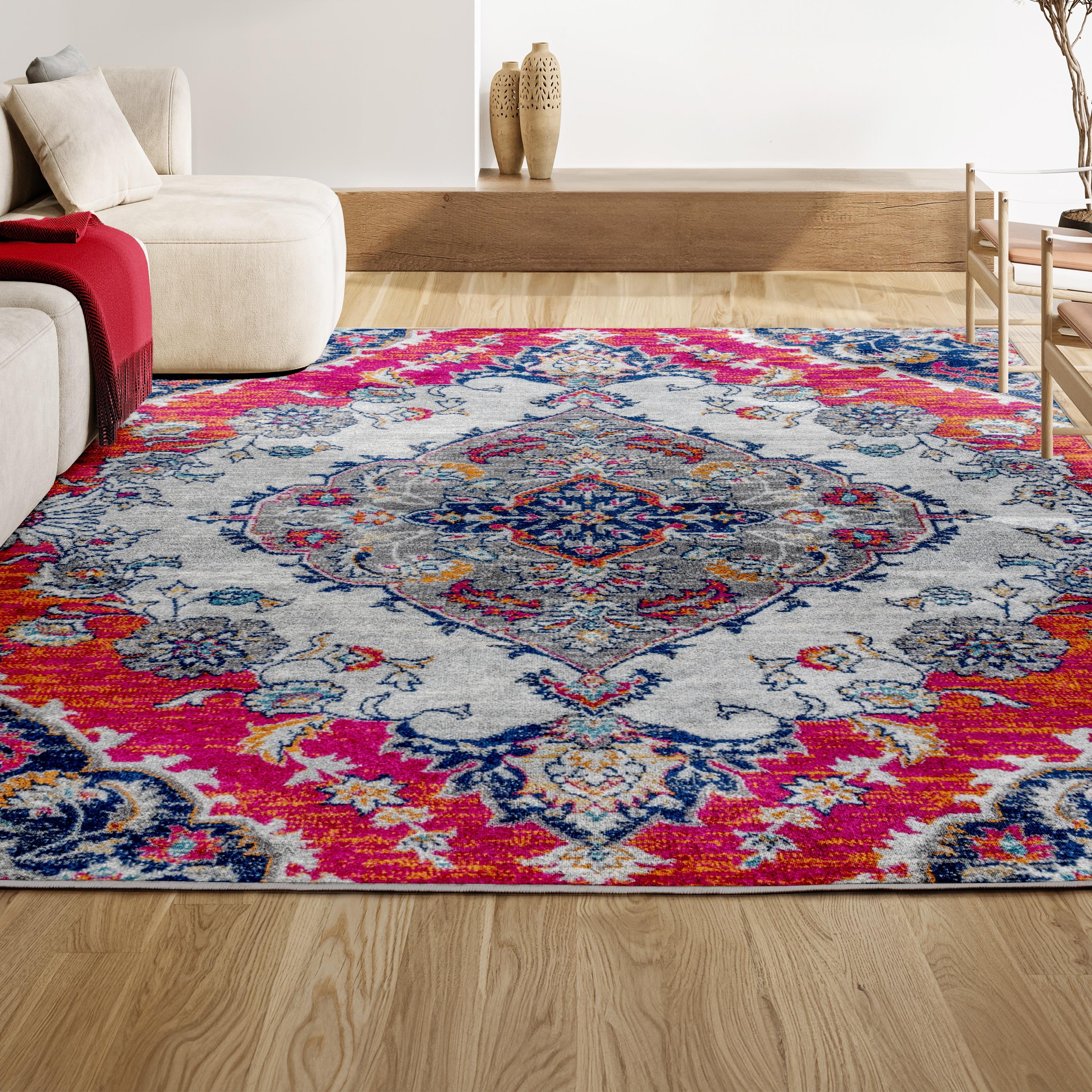 JONATHAN Y Bohemian FLAIR Boho Vintage Medallion Blue/Multi 3 ft. x 5 ft. Area Rug