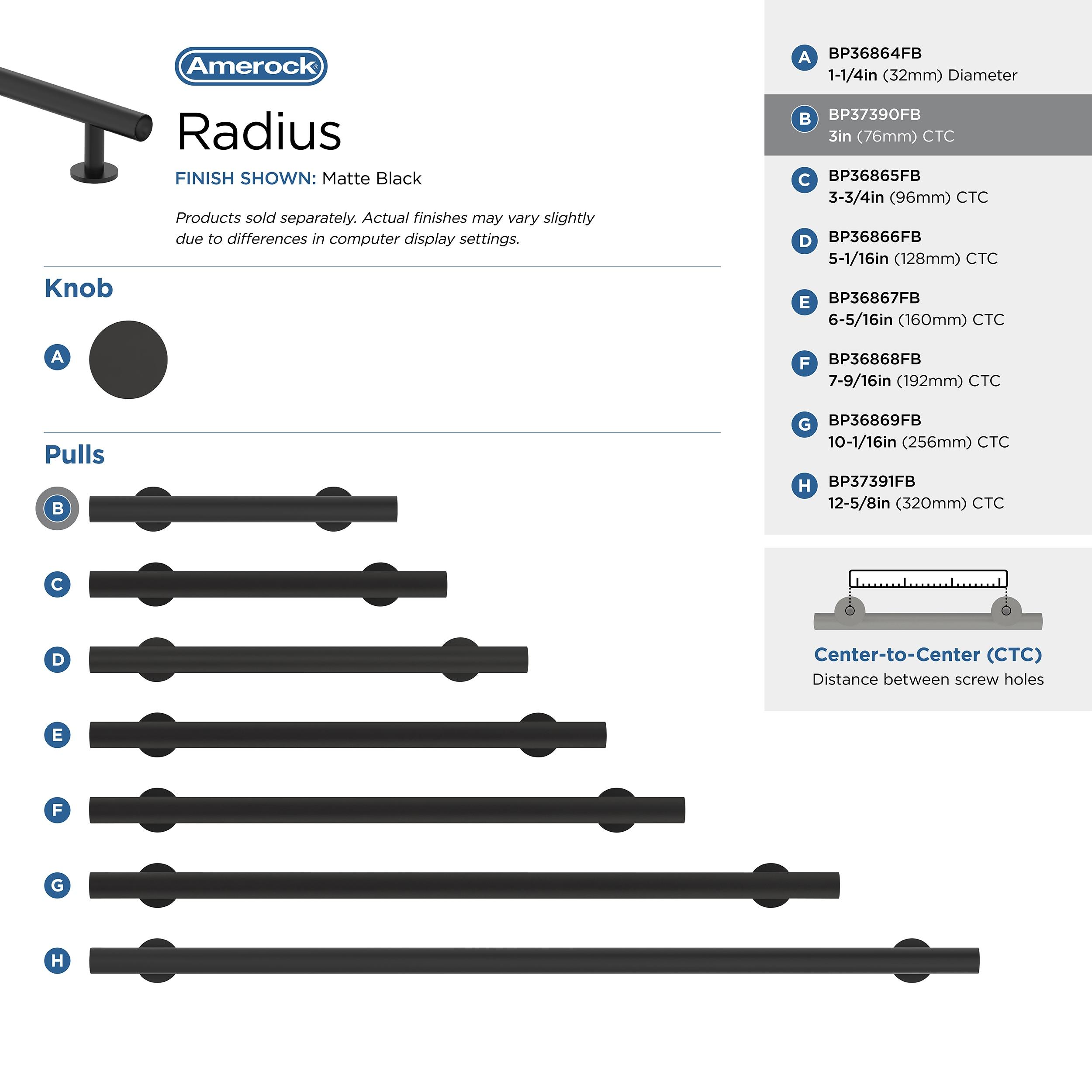 Radius 3 in (76 mm) Center-to-Center Cabinet Pull