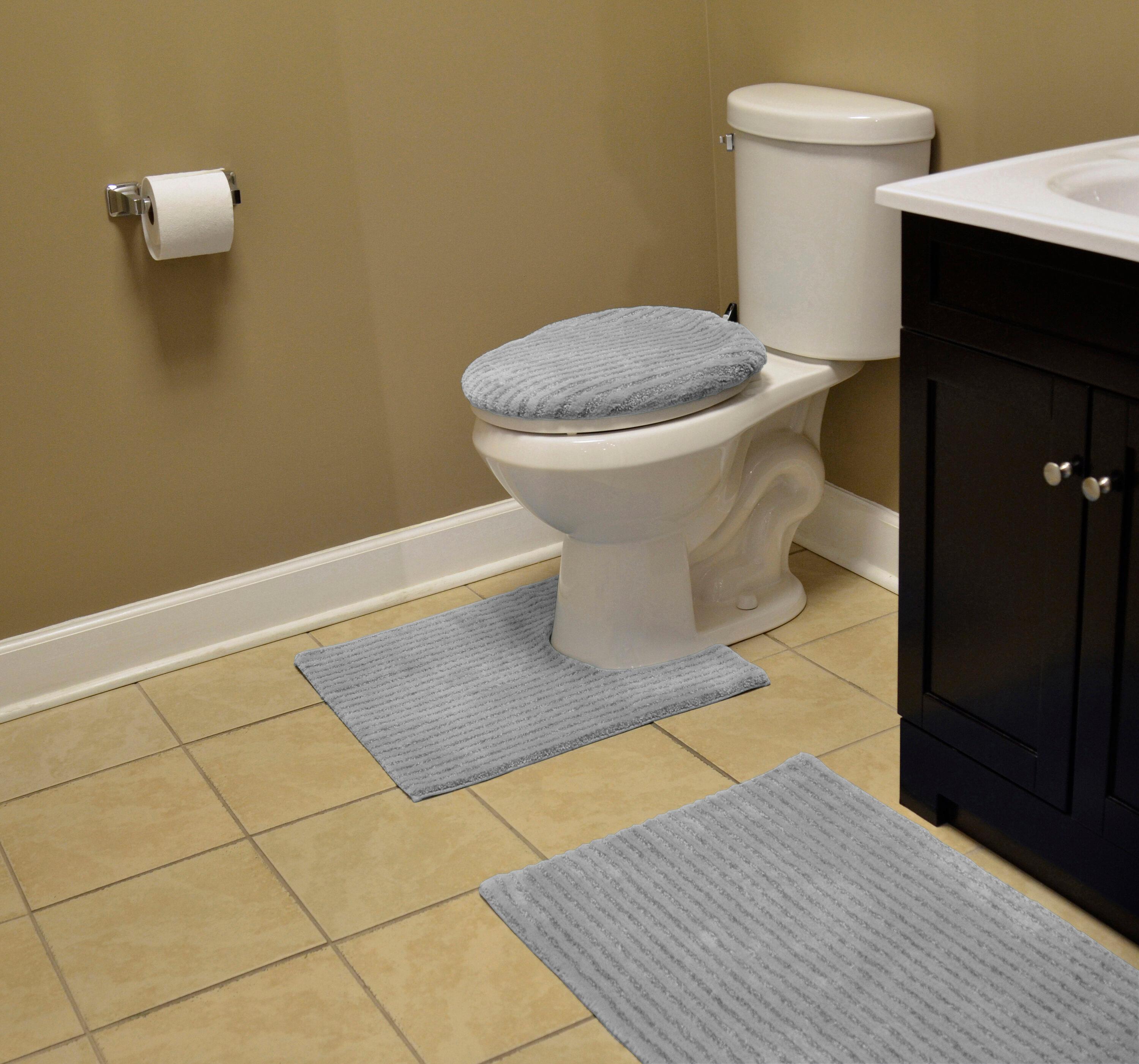 3pc Sheridan Plush Washable Nylon Bath Rug Set Platinum Gray - Garland: Includes Contour Mat, Tufted Lid Cover