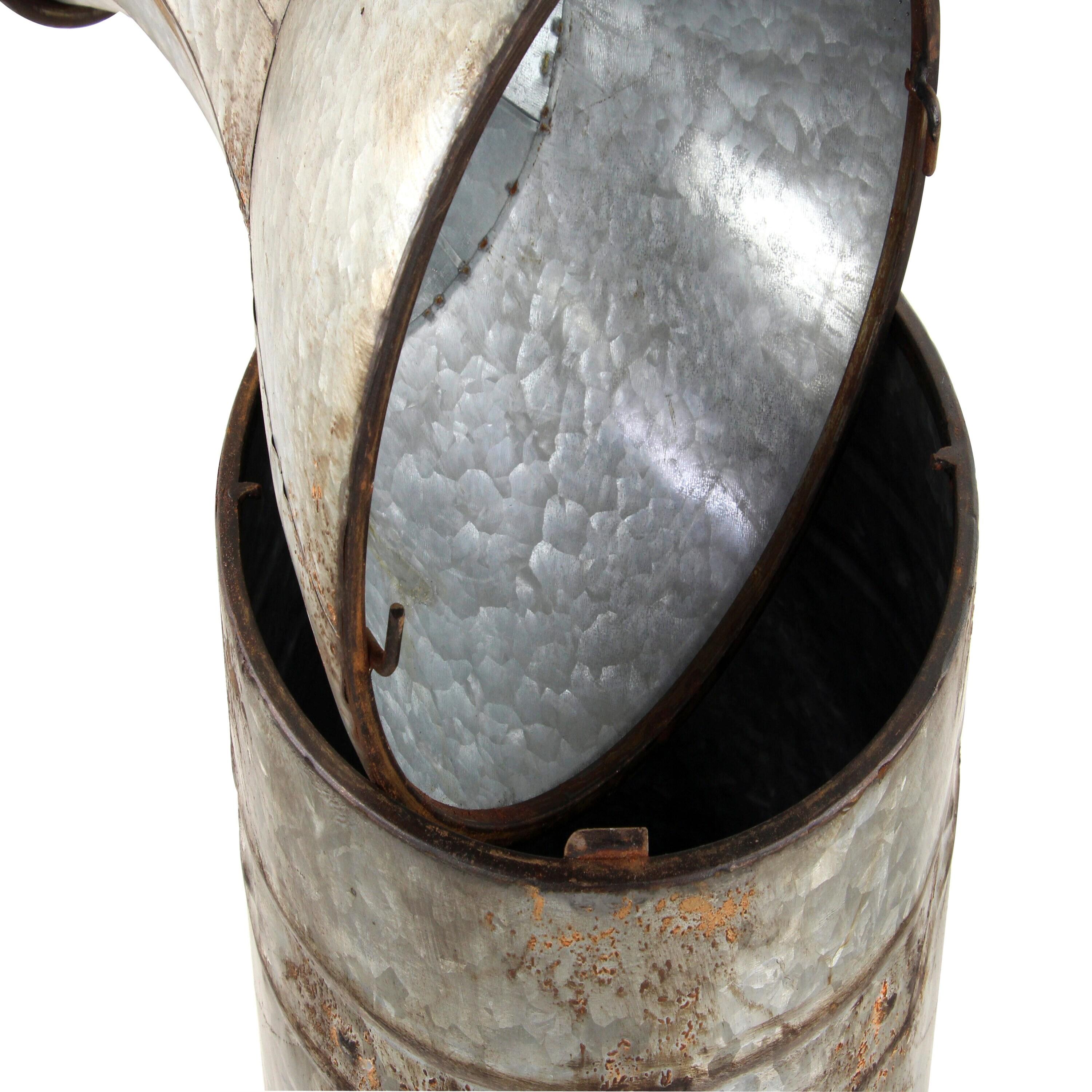 DecMode Farmhouse Cylinder Shape Extra Large Silver Distressed Metal Floor Vases, Set of 3, 43", 33", 25"H