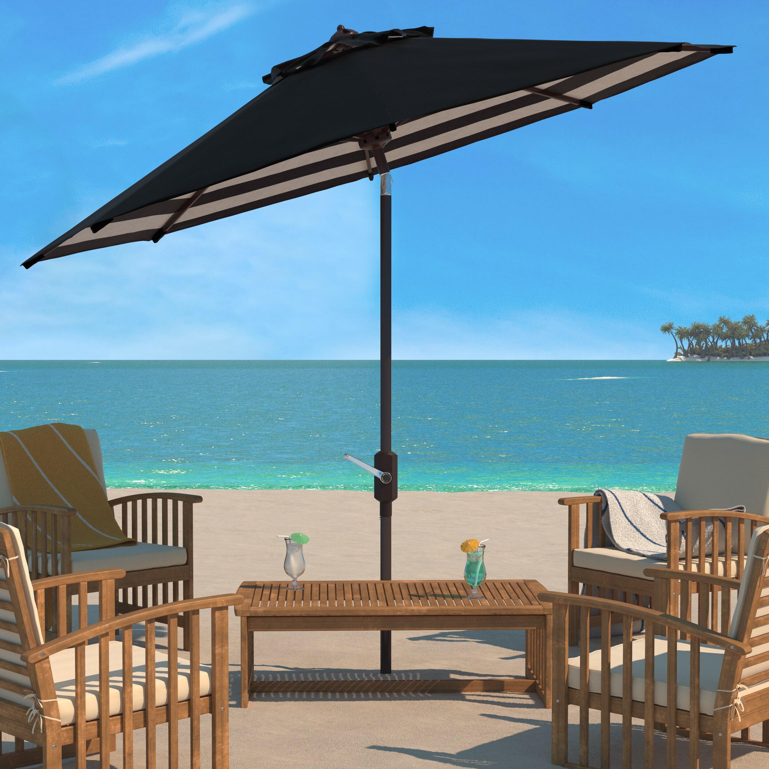 Athens Inside Out Striped 9Ft Crank Auto Tilt Umbrella - PAT8007 - Black - Safavieh