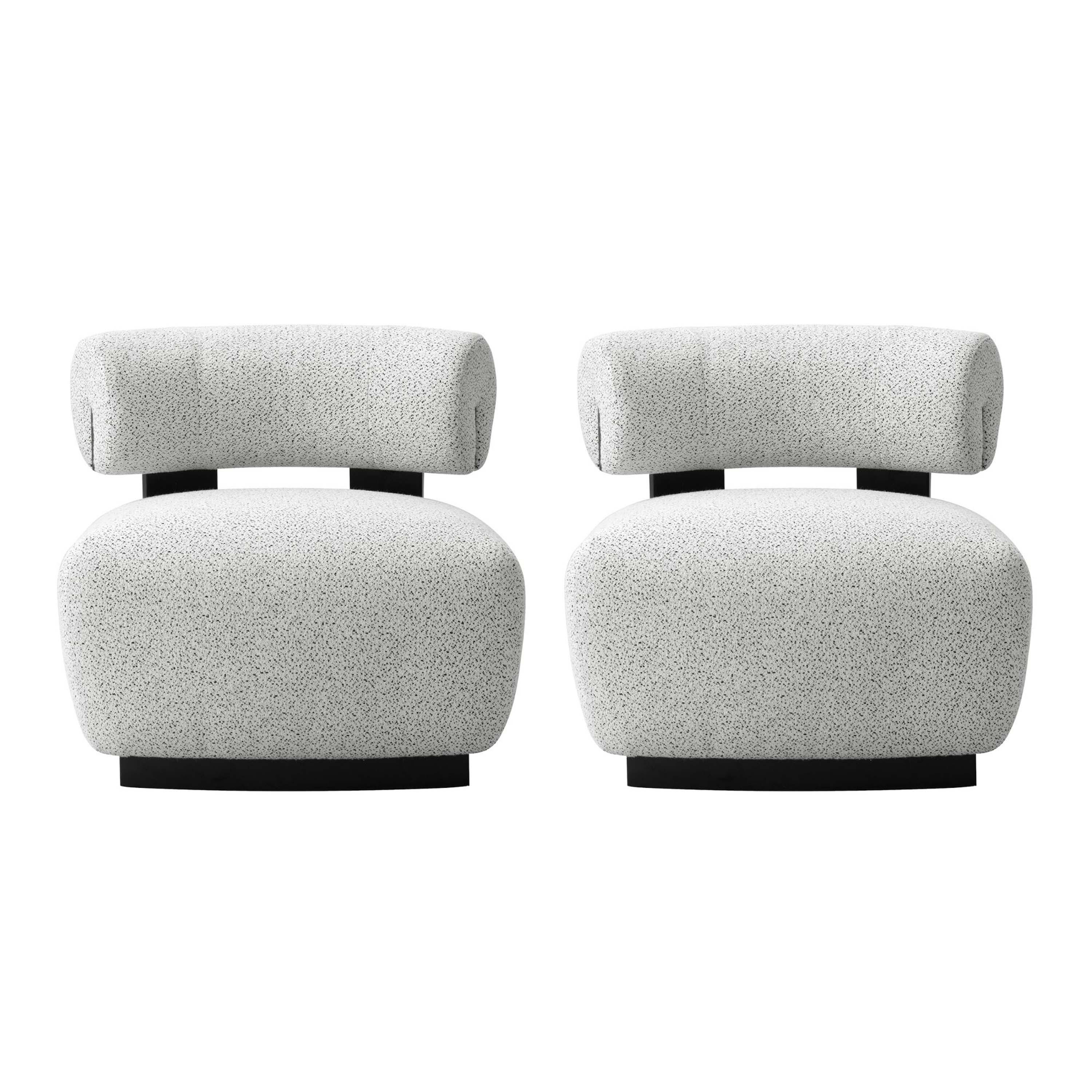 Manhattan Comfort Set of 2 Bartow Modern Woven Fabric Upholstered Accent Chairs Ivory/Black