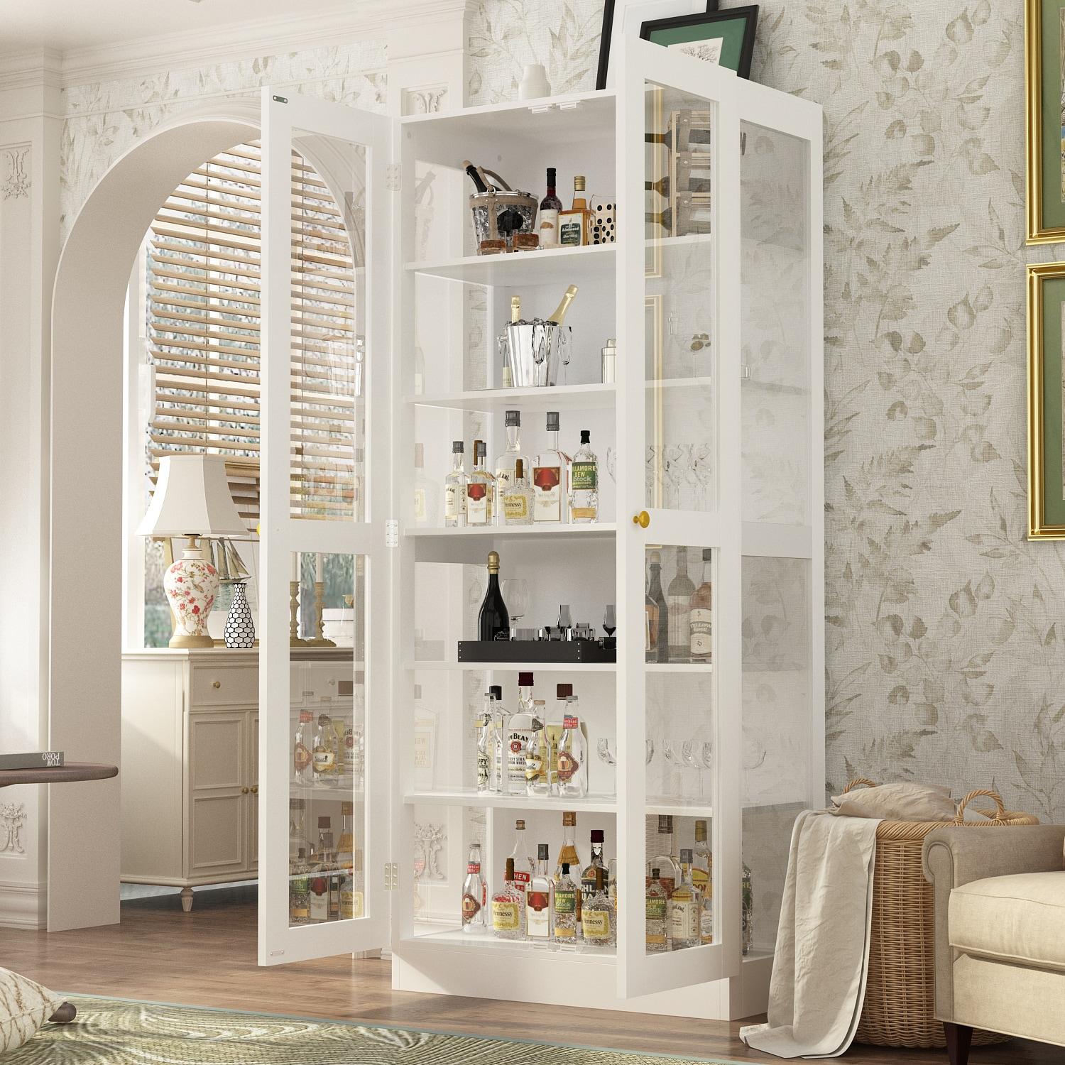 FUFU & GAGA Curio Cabinet with 6 Shelves and Glass Door, White Display Storage