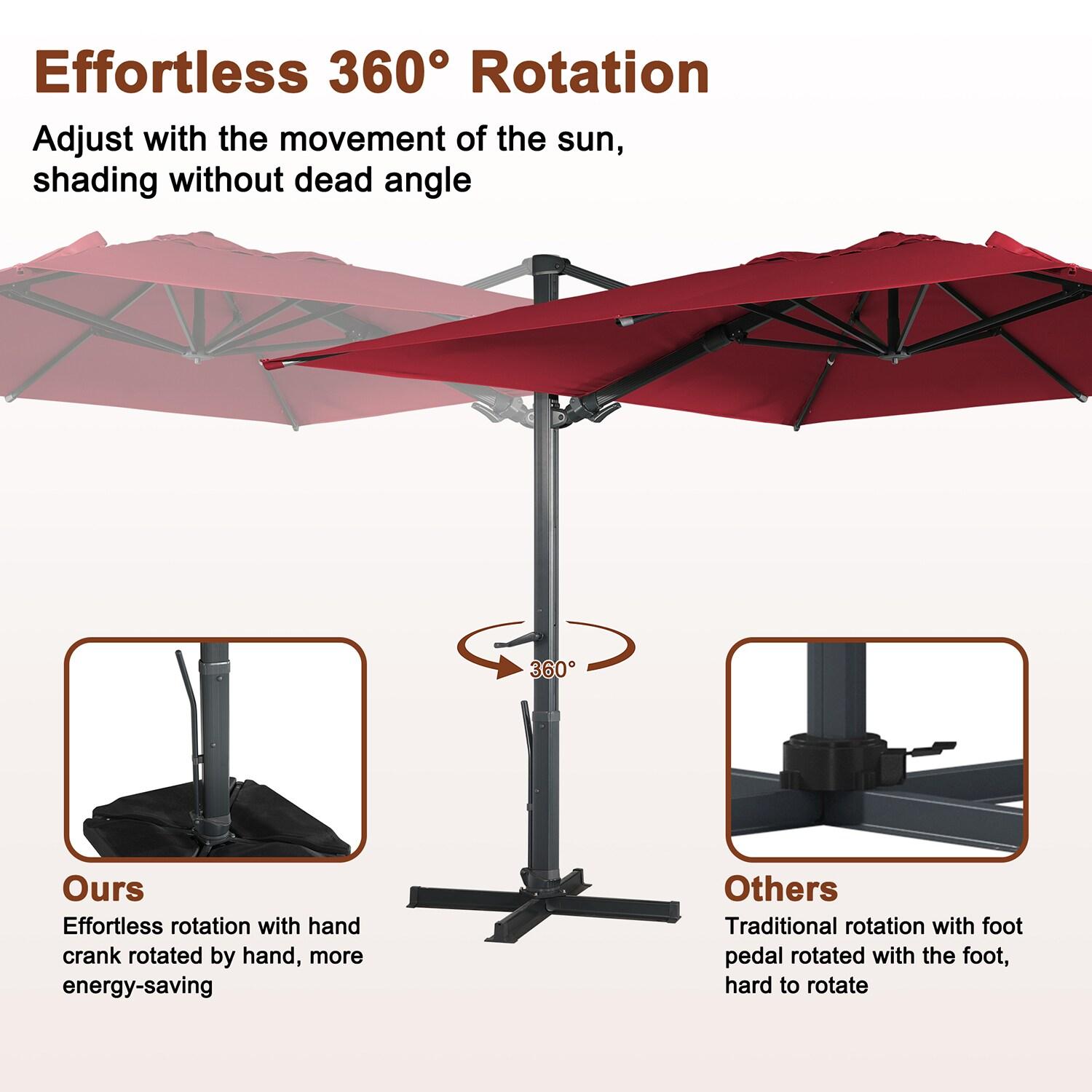 Mondawe 10x13 FT Cantilever Umbrella Large Offset Umbrella with 360°Rotation and LED Light Panel Cantilever Patio Umbrella for Backyard, Pool & Garden, Red