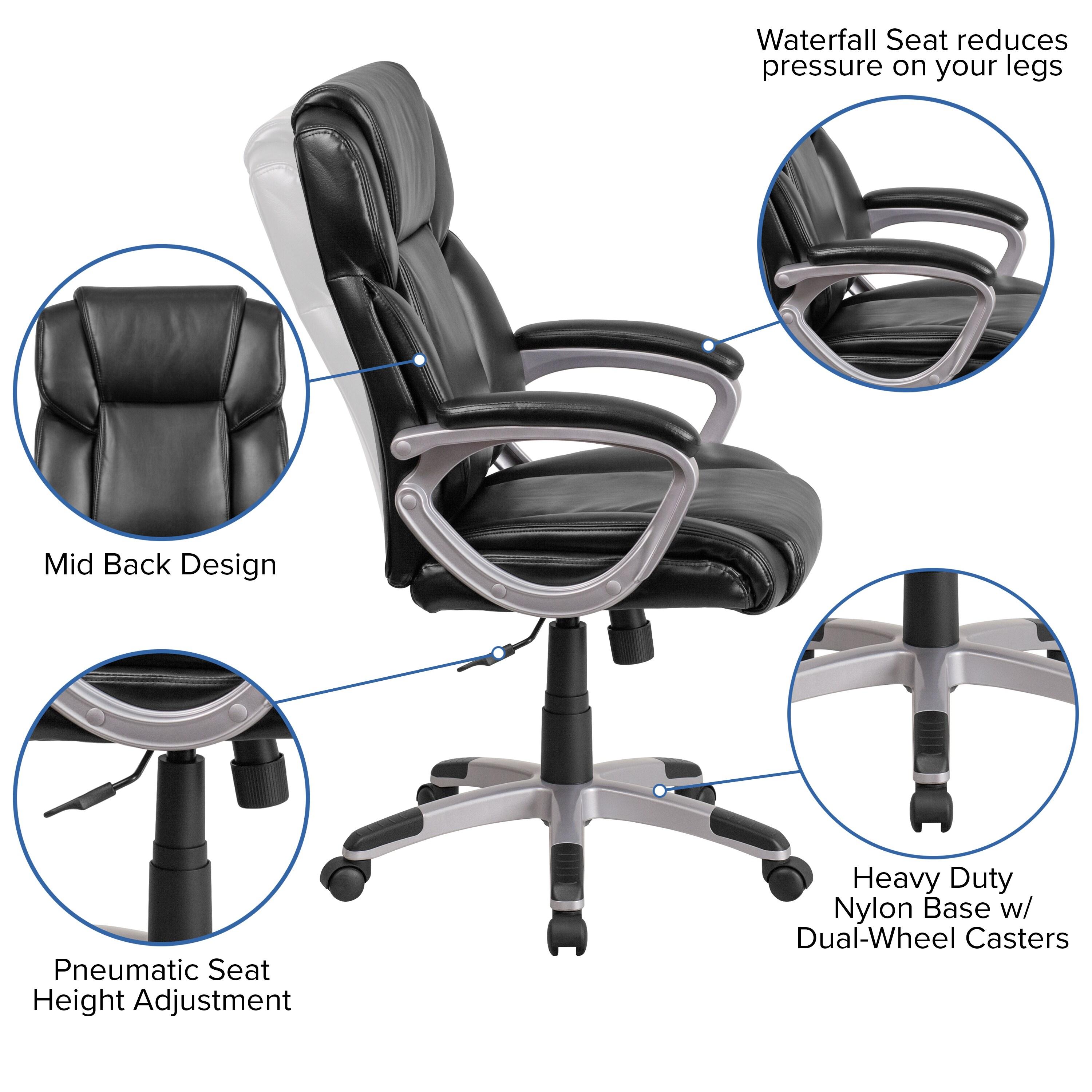 Flash Furniture Mid-Back Black LeatherSoft Executive Swivel Office Chair with Padded Arms