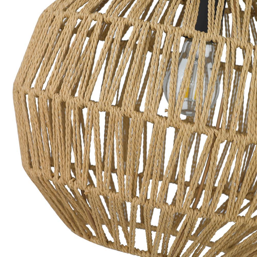 Golden Lighting Florence 1-Light Pendant in Matte Black with Natural Raphia Rope