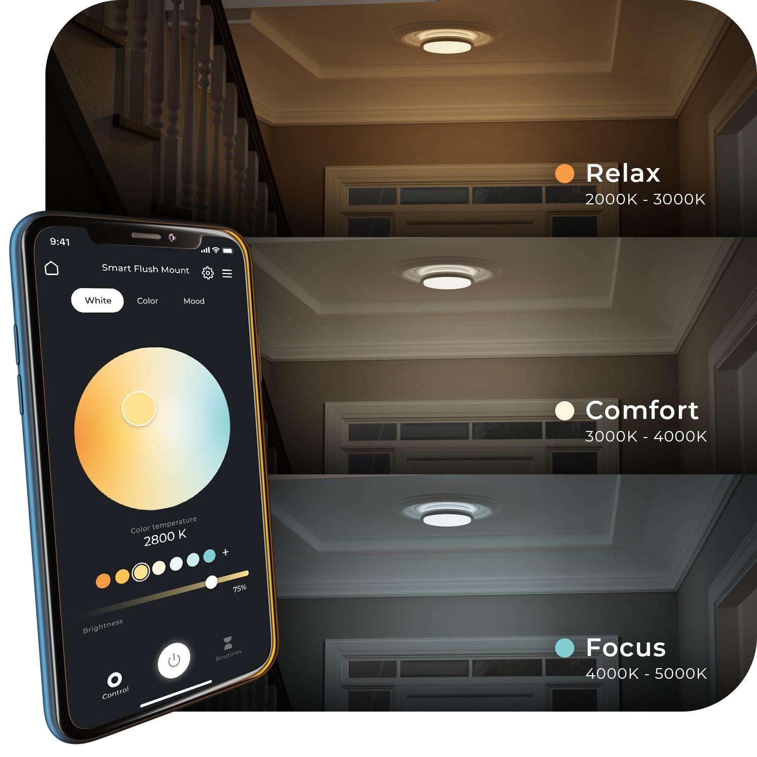 Smart Brushed Nickel 16W 11" White LED Wi-Fi Enabled Voice Activated Flush Mount Ceiling Light: ETL & Energy Star Certified