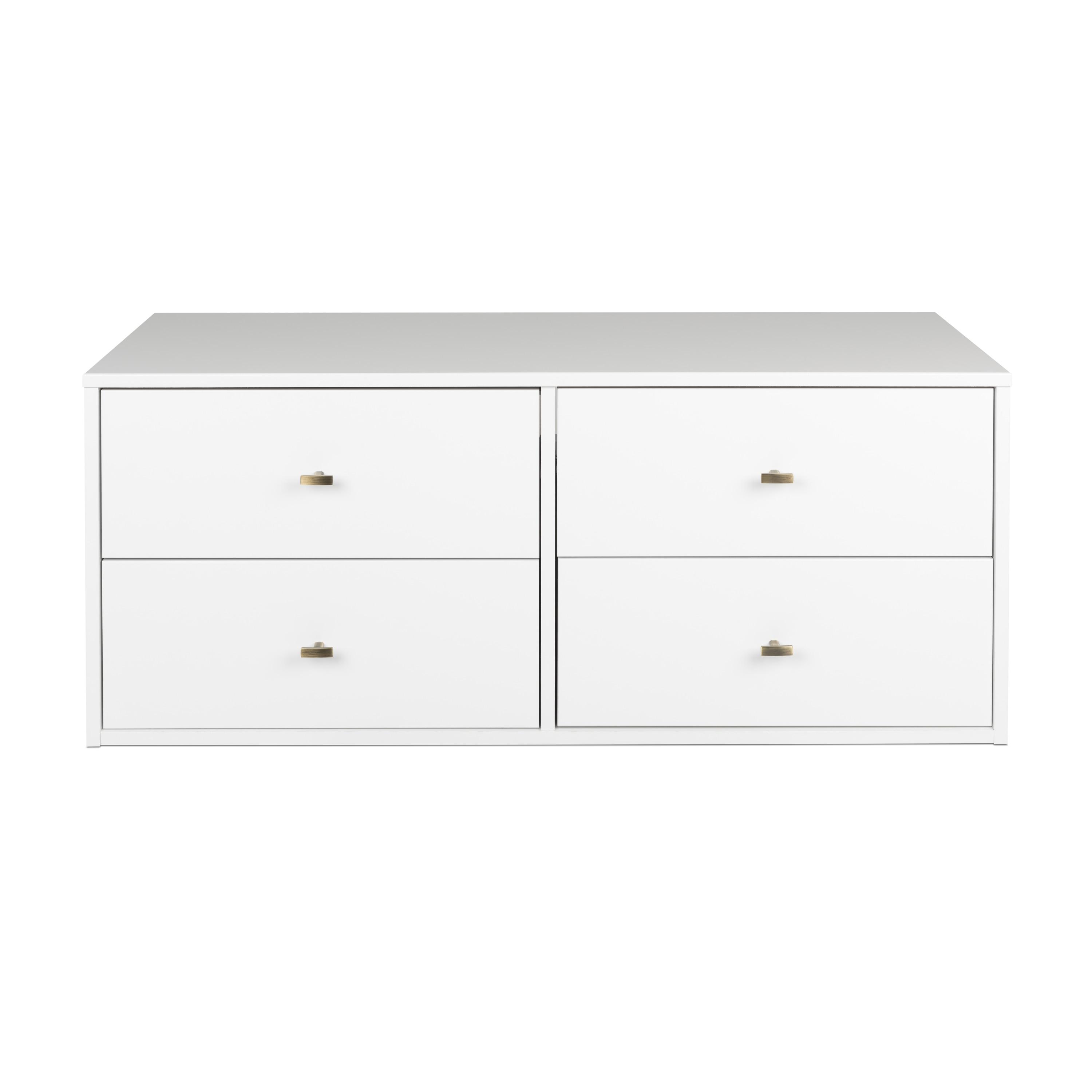 Floating 4 Drawers Dresser White - Prepac: Wall Mounted, Space-Saving Storage, Easy to Assemble