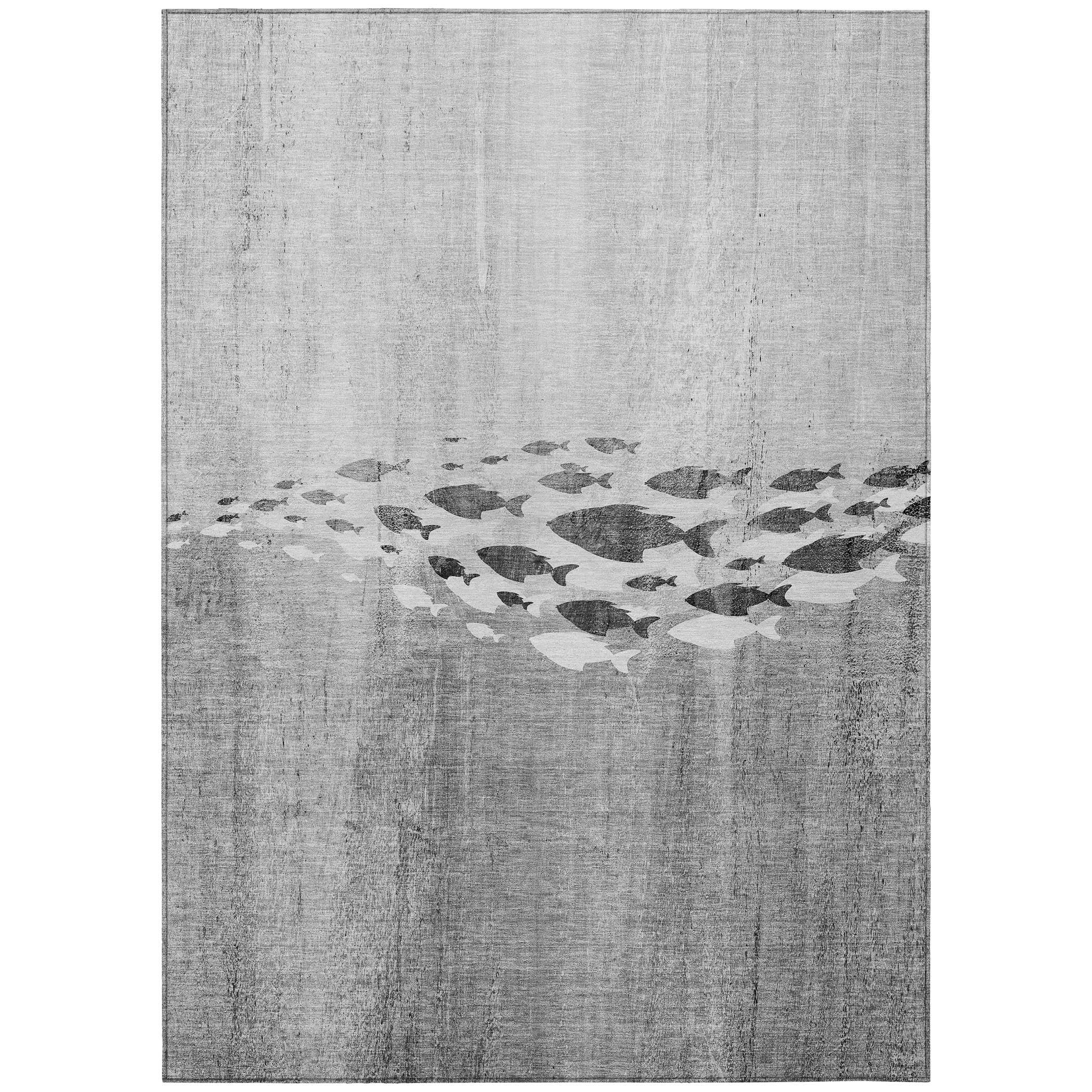 Gray 8' x 10' Synthetic Washable Coastal Area Rug