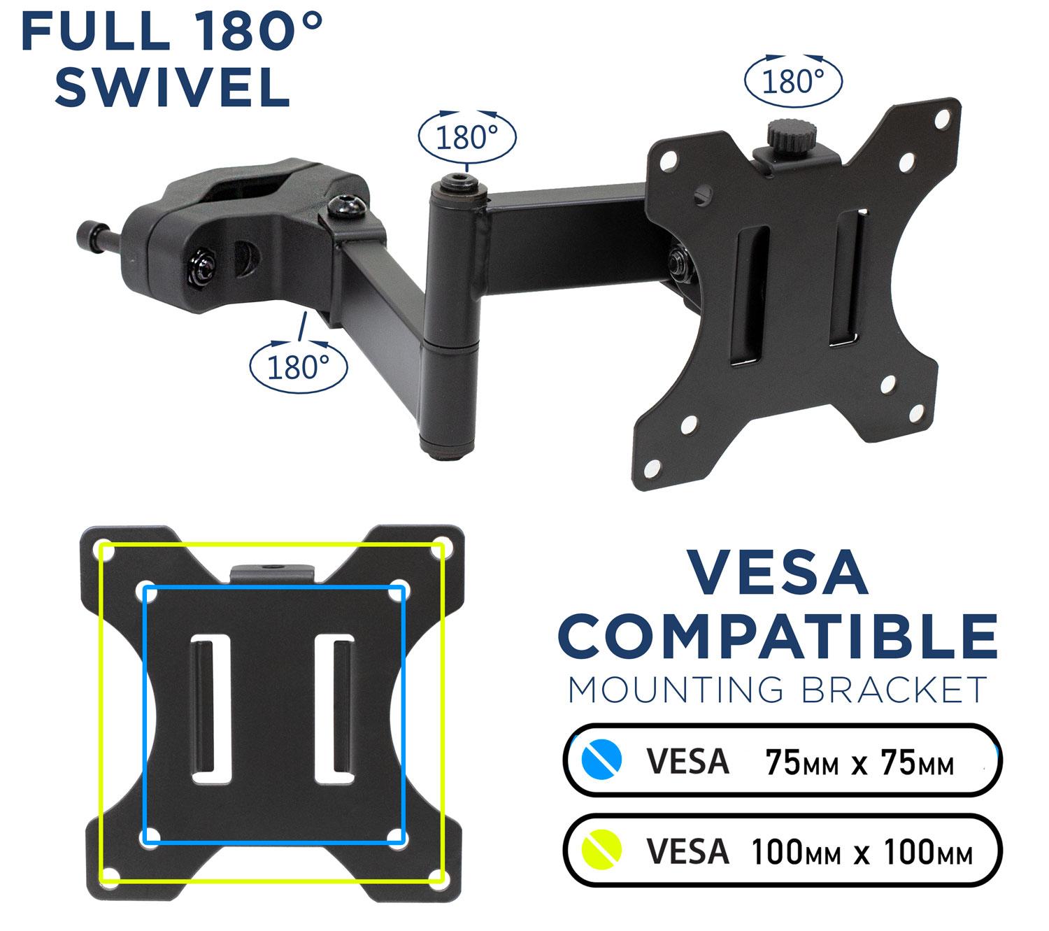 Mount-It Full Motion VESA Pole Mount with Articulating Arm | Fits TVs or Monitors Up to 32 in.