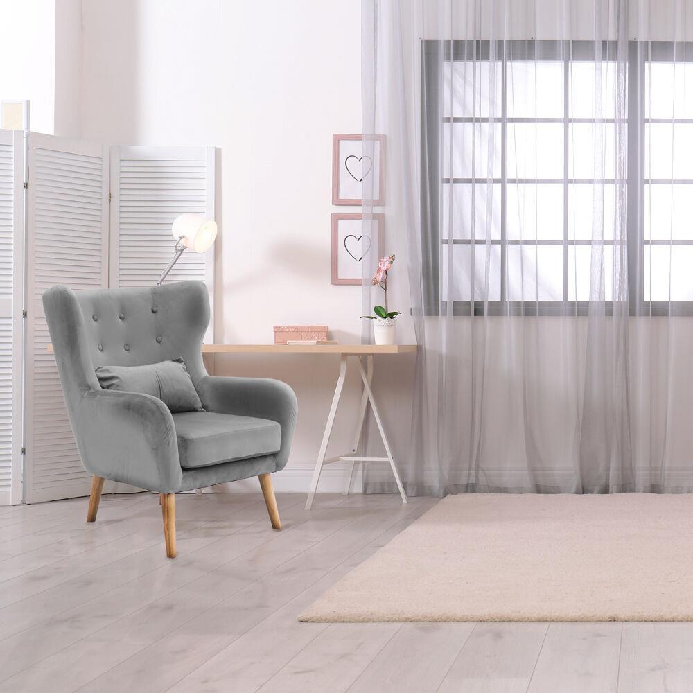 Critter Sitters Kids Wingback Accent Chair with Lumbar Pillow Faux Velvet with Wooden Legs, Gray