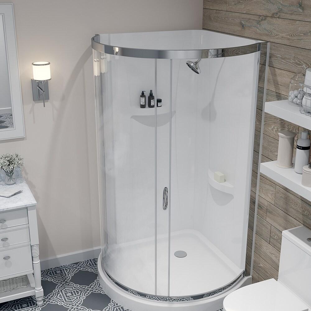 Breeze Premium 38 in. Corner Shower Sliding Door with Walls and Base Included, Clear Glass and Chrome Finish