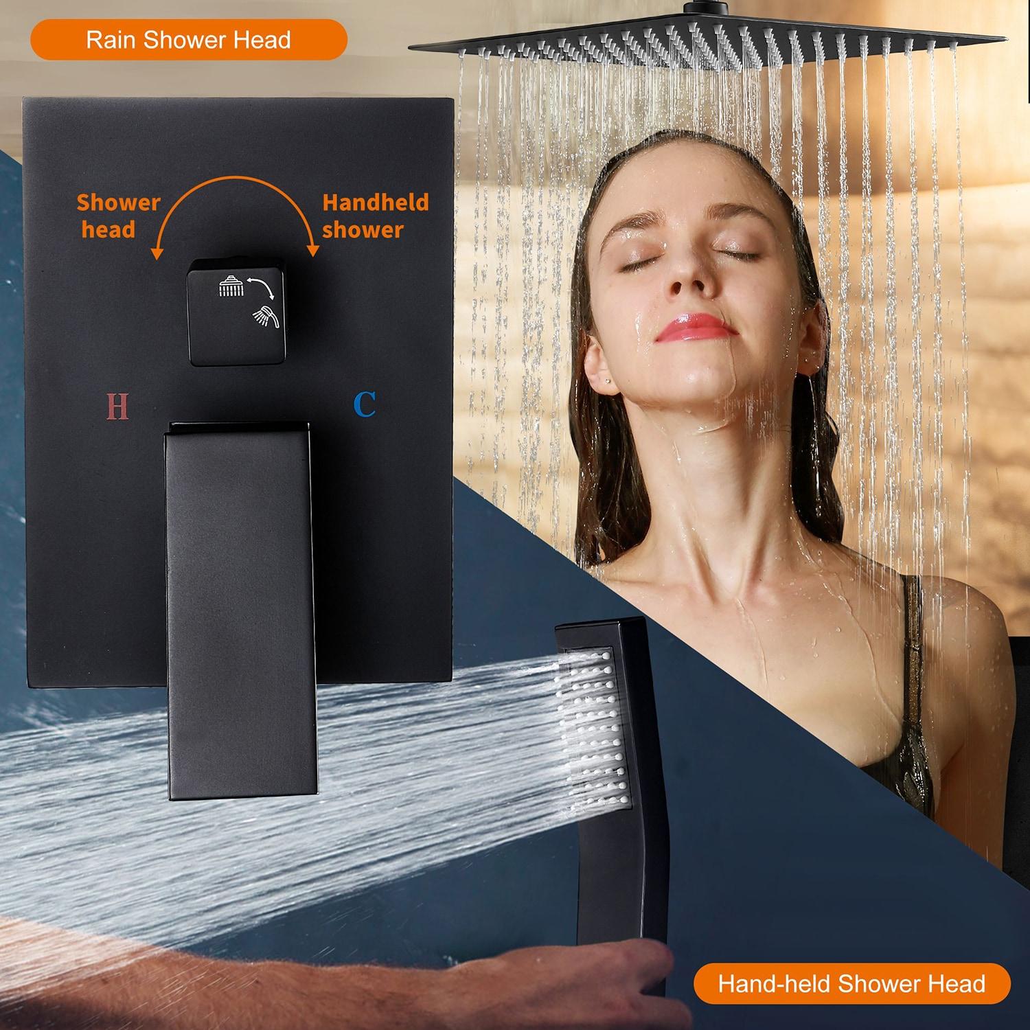 Cobbe Shower System, Matte Black Shower Faucets Sets Complete,Shower System,10 inches Rainfall Shower Head with Handheld, Shower Faucet Set for Bathroom Rough-in Valve Body and Trim Included