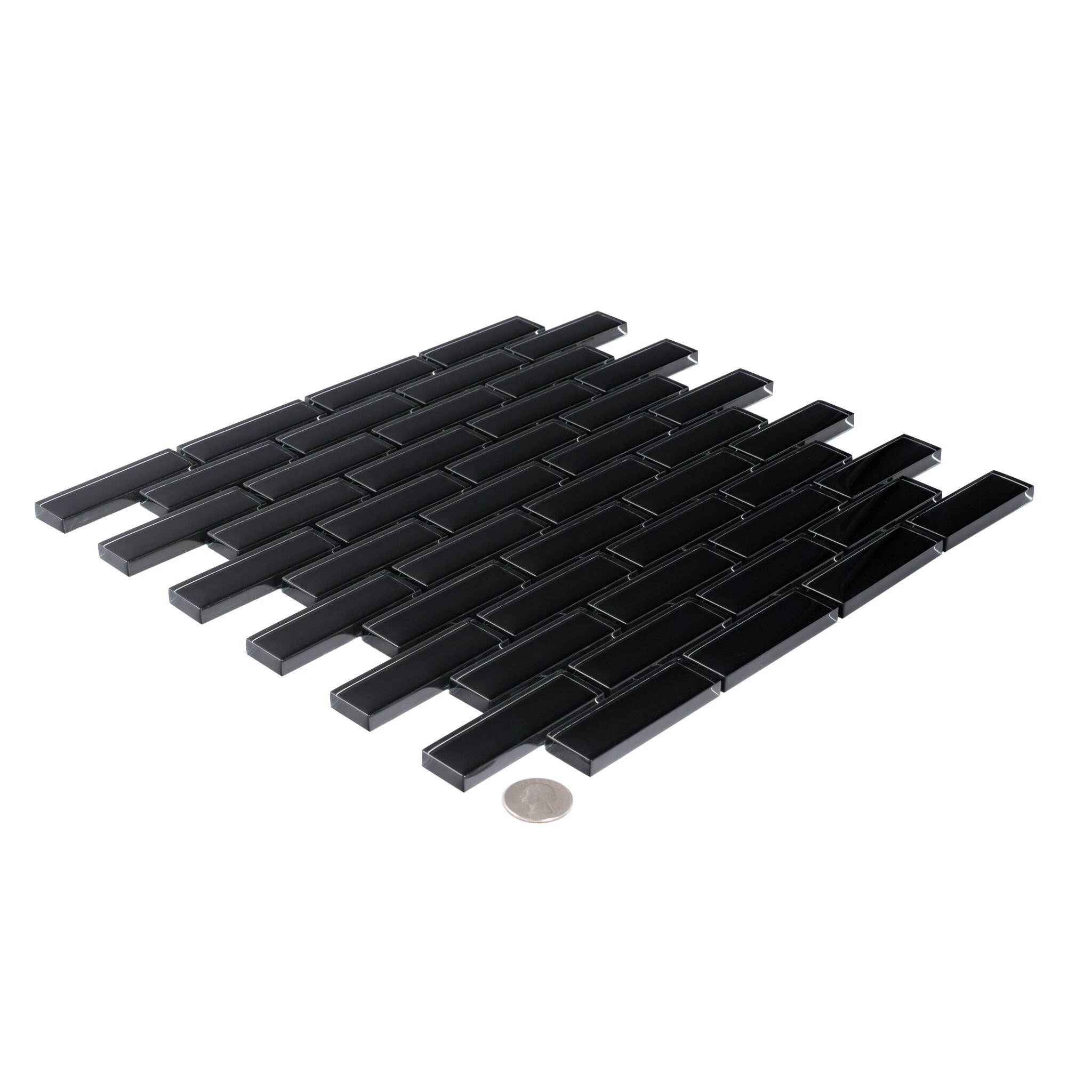 Apollo Tile   5 Pack 11.9-in x 11.9-in Black Rectangular Glossy Finished Glass Mosaic Wall and Floor Tile (4.92 sq ft/case)