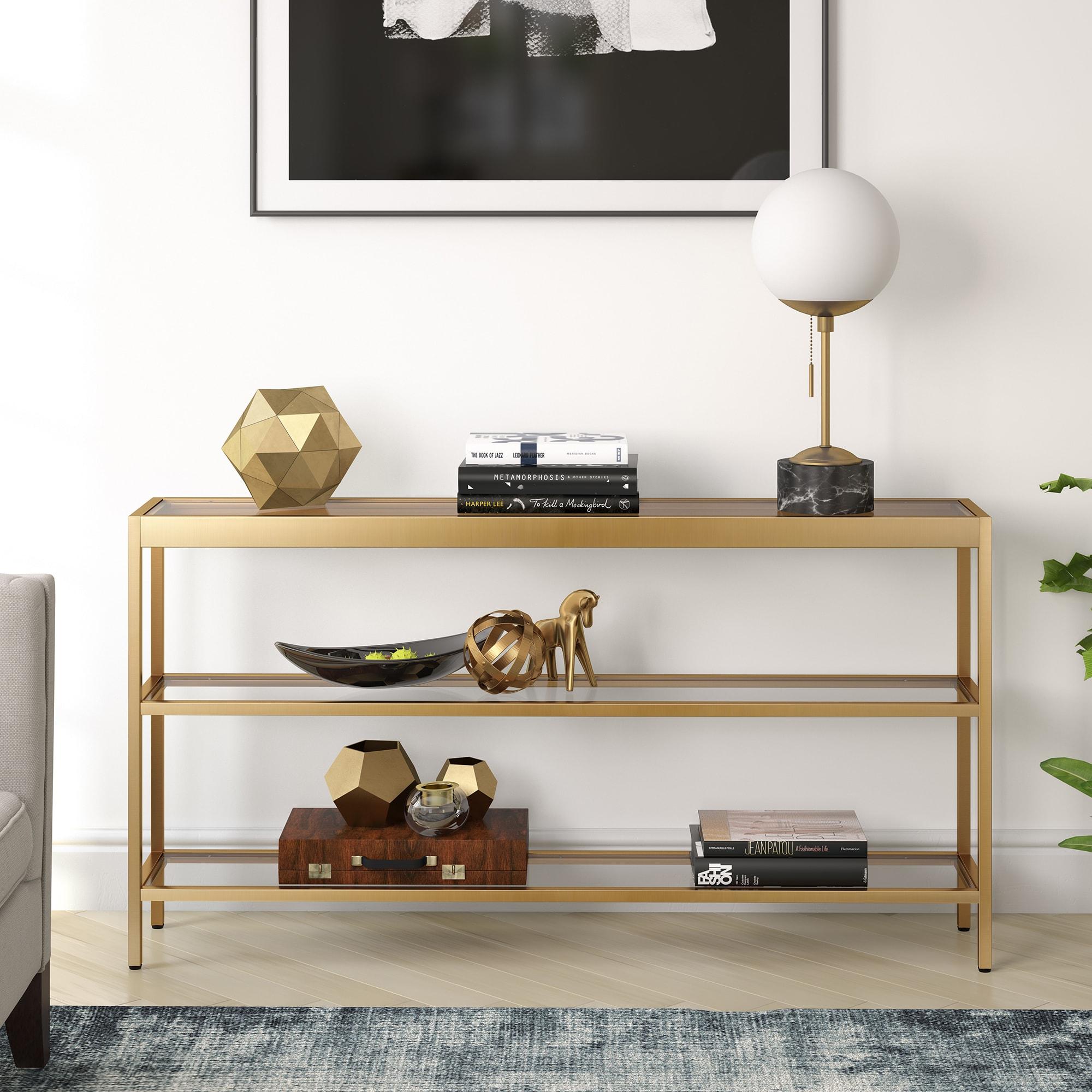 55 Inches Brass Metal/Glass Console Table - Henn&Hart