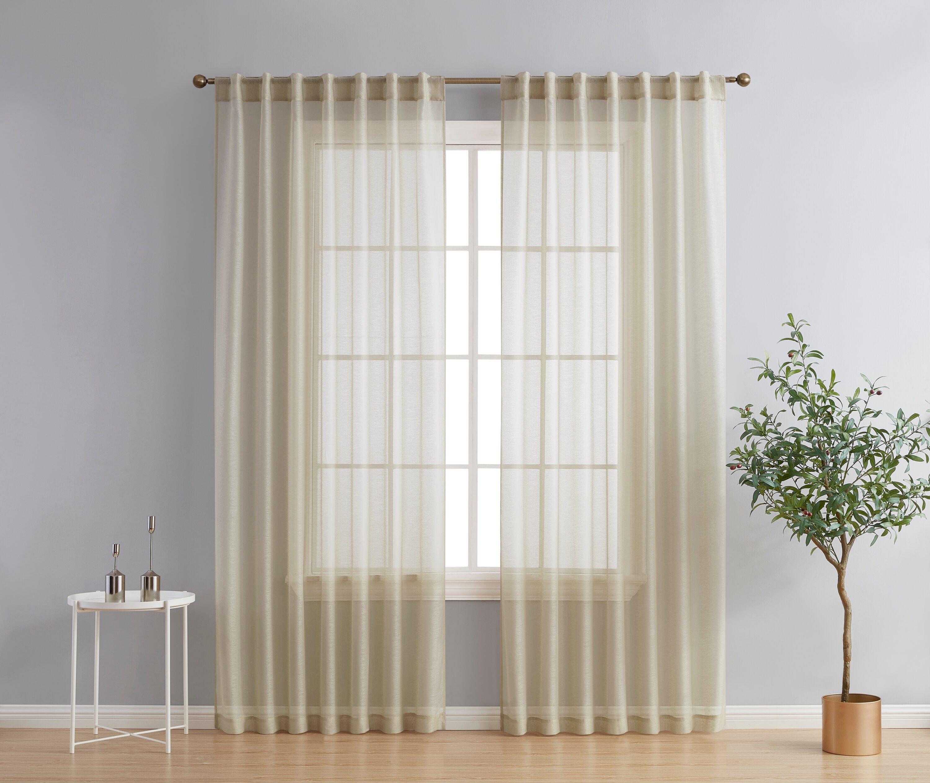 HLC.ME Lauren Semi Sheer Light Filtering Transparent Pocket Top & Back Tab Lightweight Window Curtain Panels, Set of 2 - Beige, 54 W x 63 L