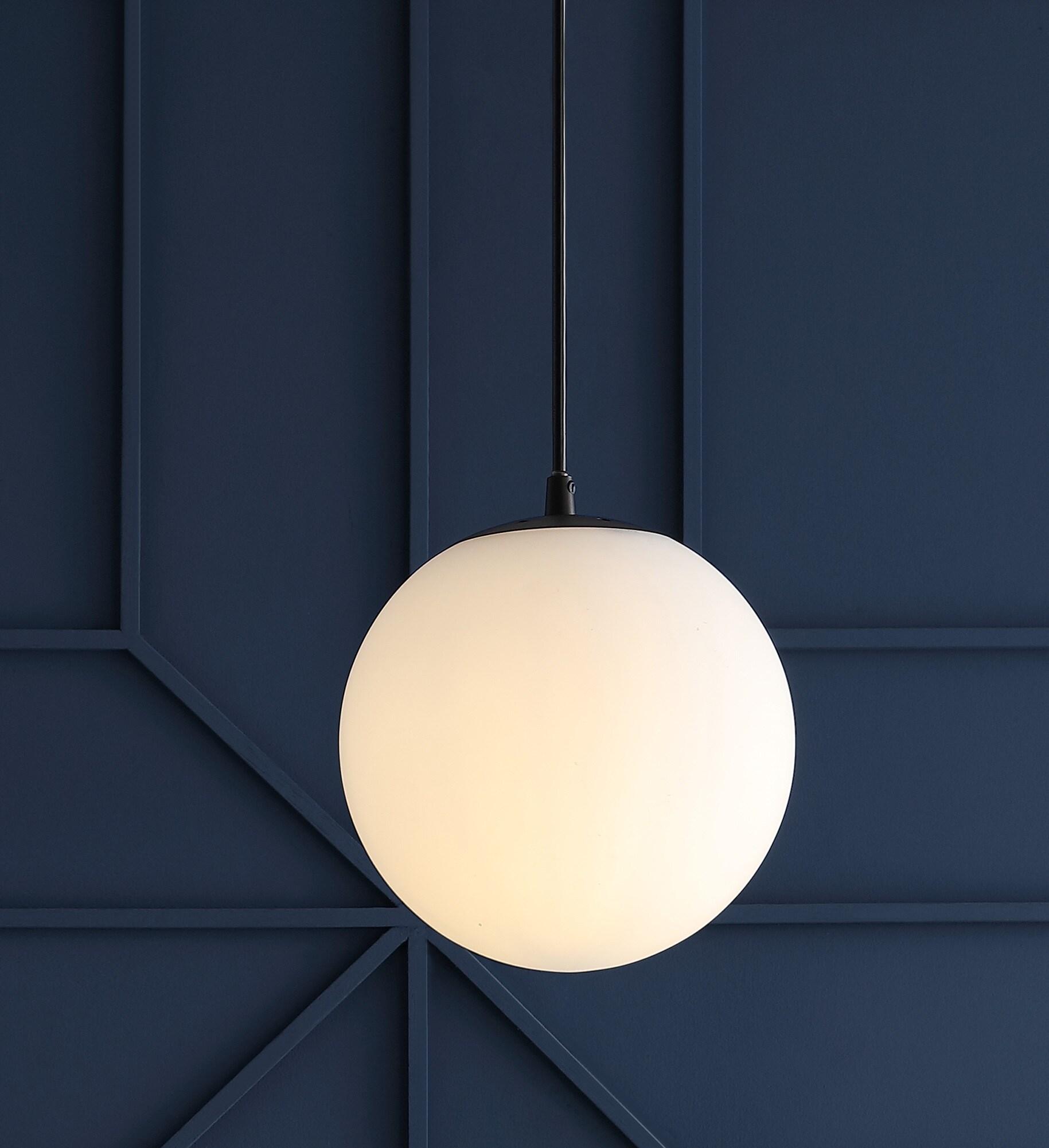 Bleecker 7.75" Metal/Glass Globe LED Pendant, White/Oil Rubbed Bronze