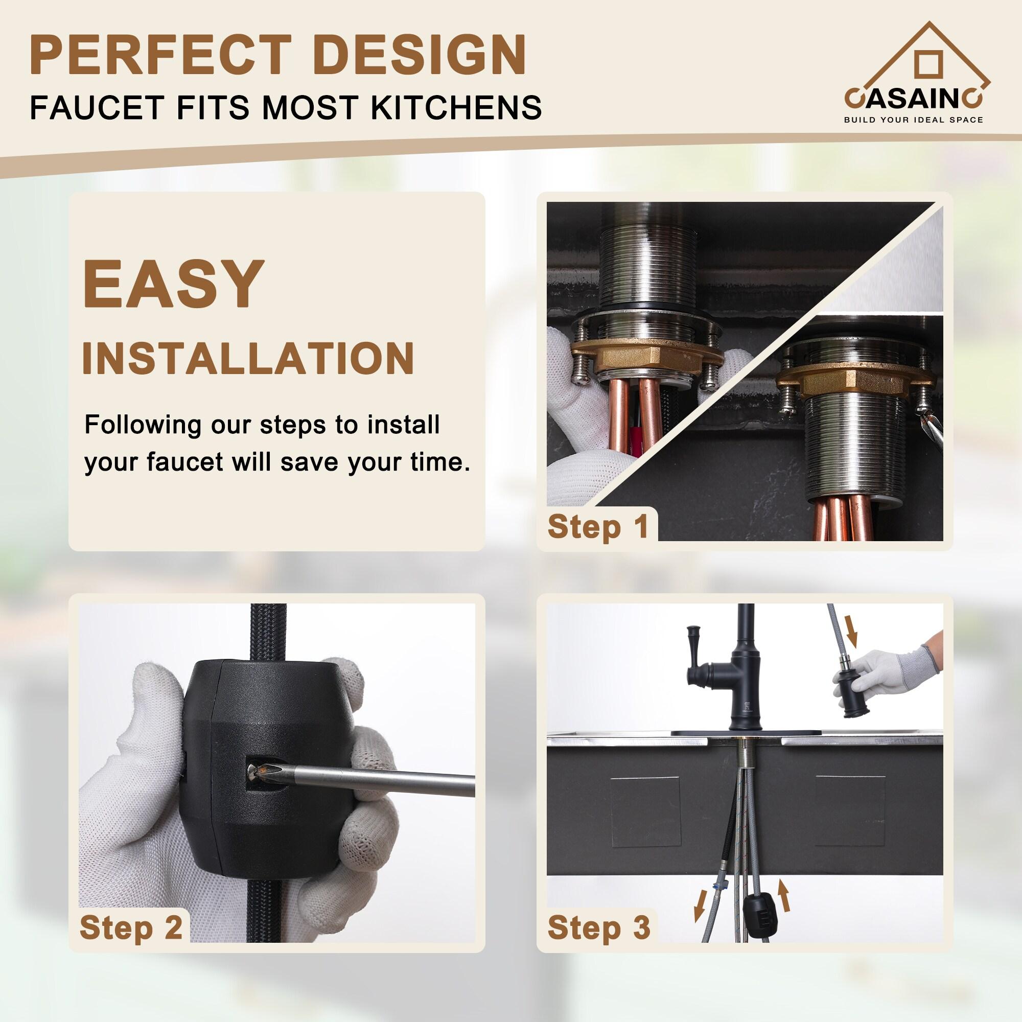 CASAINC Single-Handle Spring Pull-Down Kitchen Faucet Single Hole Faucet 1.8 GPM