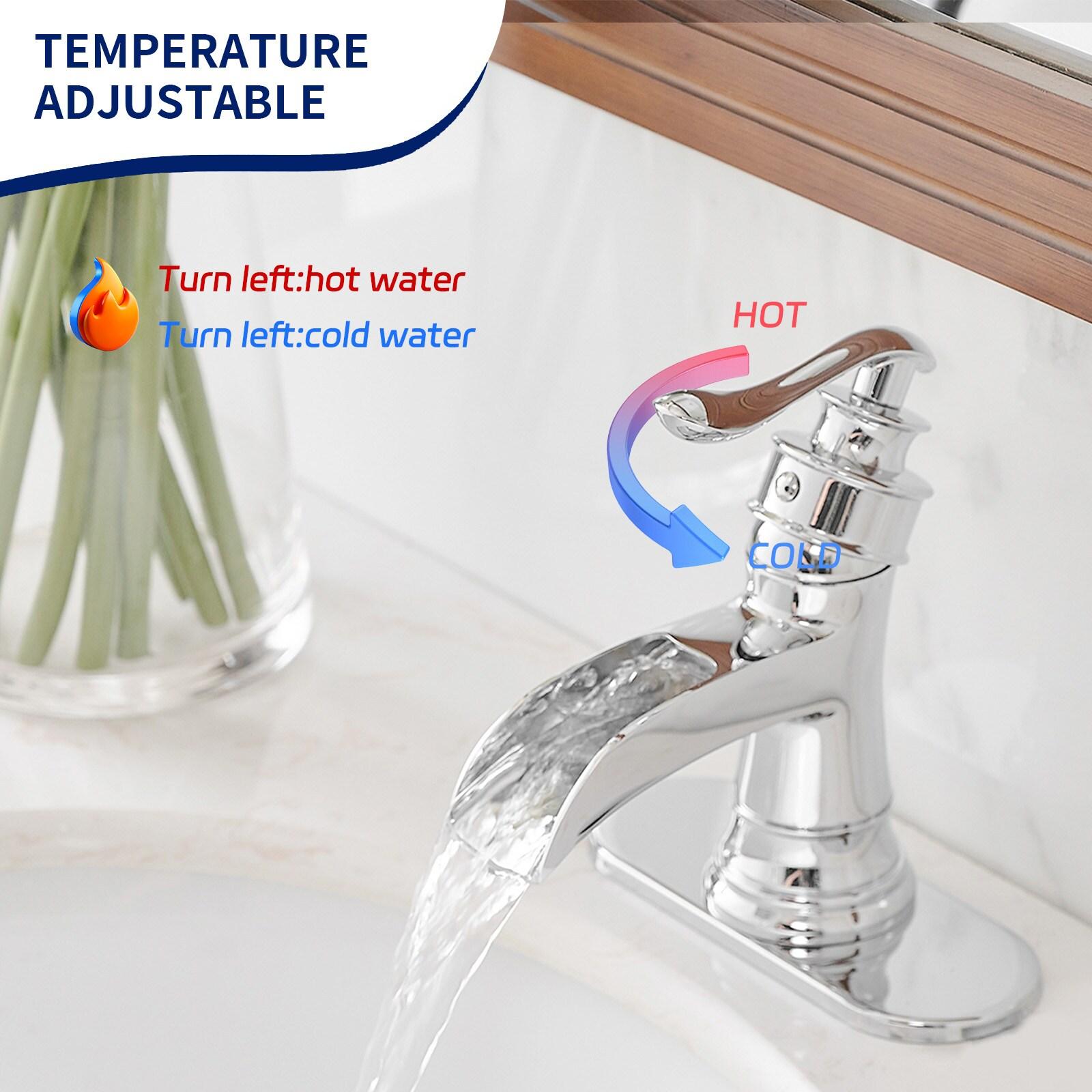 BWE Waterfall Single Hole Single-Handle Low-Arc Bathroom Faucet With Pop-up Drain Assembly