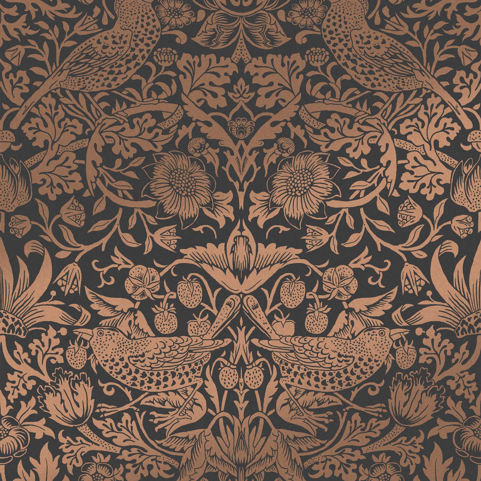 William Morris at Home Strawberry Thief Fibrous Charcoal Wallpaper