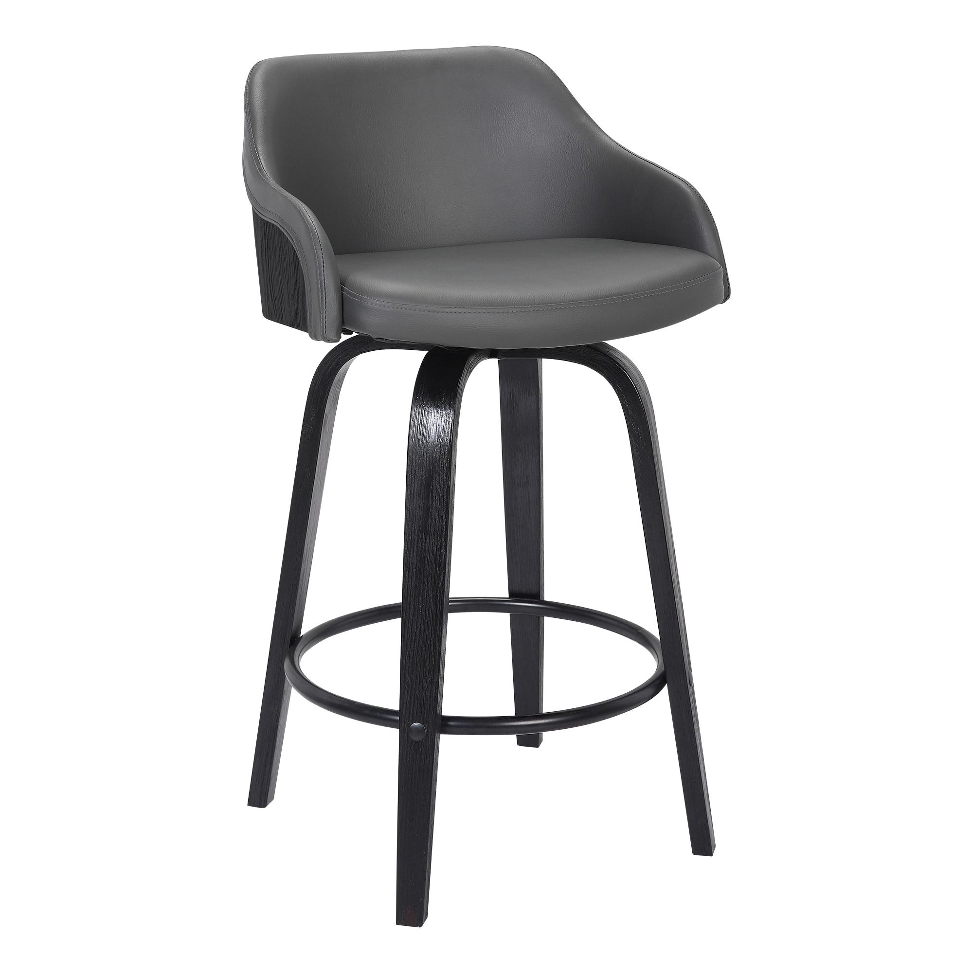 Alec Faux Leather Swivel Barstool, 30" Bar Height, Black and Gray