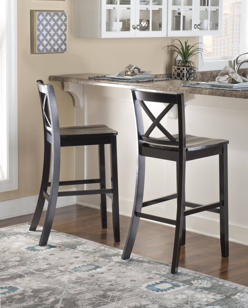 30" Torino X Back Wood Barstool - Black - Linon: Solid Rubberwood, Unupholstered, Armless