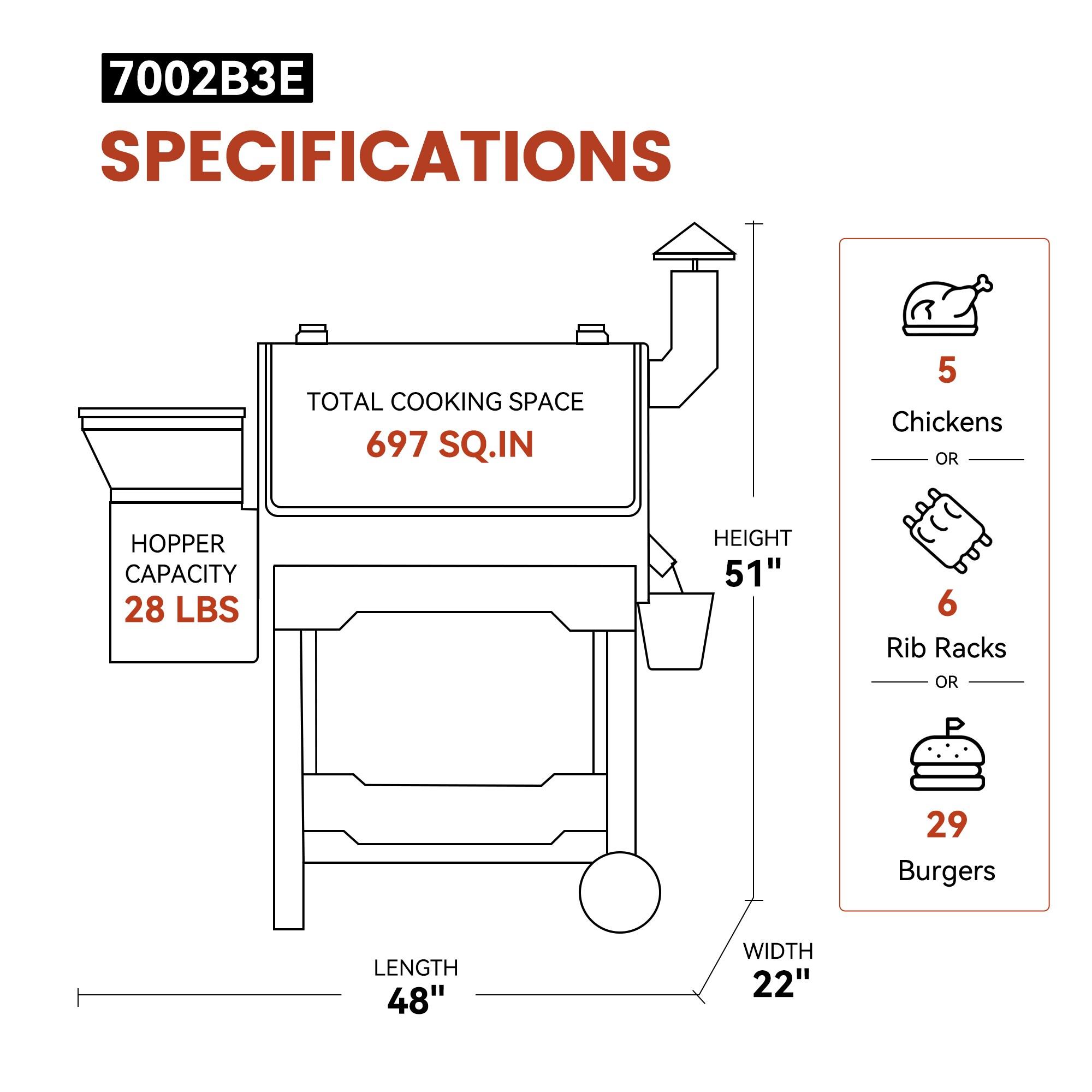 ZPG-7002B3E Wood Pellet Grill BBQ Smoker Digital Control with Cover - Silver - Z Grills