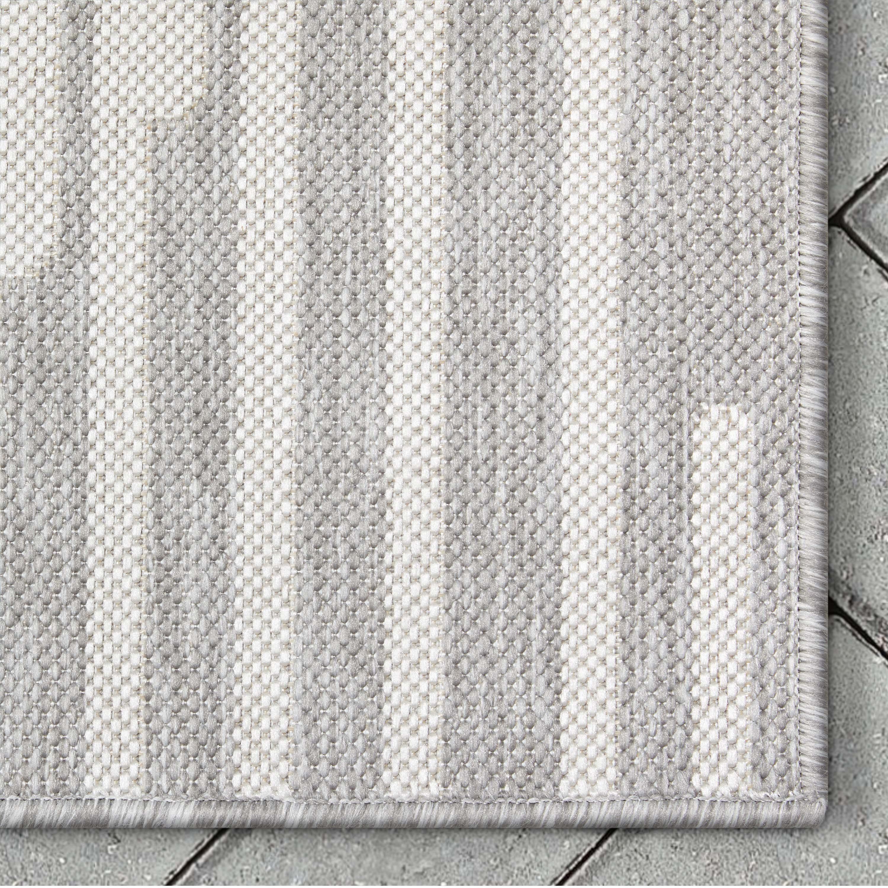 Marshanna Alder Modern Stripes Indoor/Outdoor Ivory Grey Flat-Weave Rug