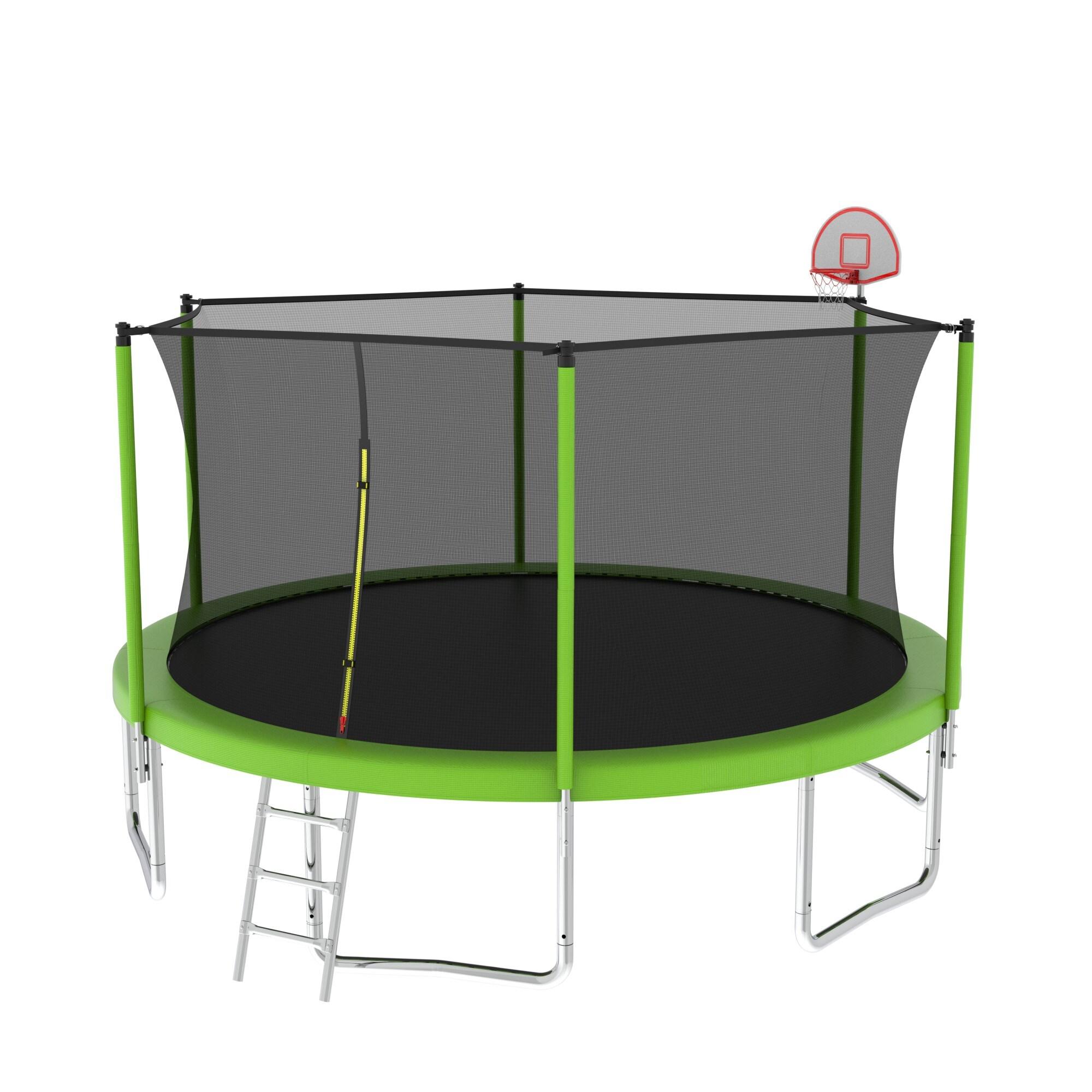 14 FT Green Outdoor Trampoline with Safety Enclosure Net