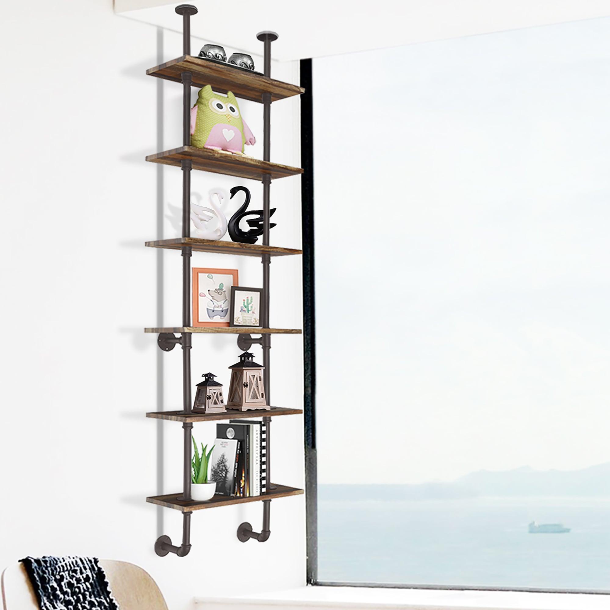 Costway 6-Shelf Rustic Pipe Shelving Unit, Vintage Industrial Pipe Wall Shelf Brown