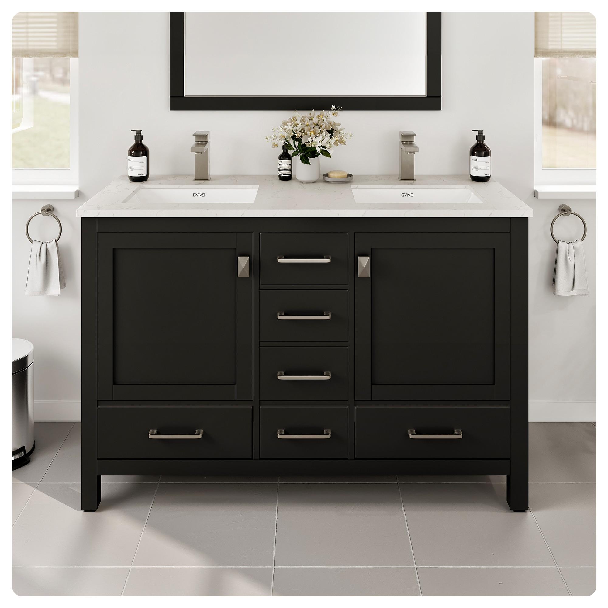Eviva Eviva London 48"W X 18"D Double Sink Bathroom Vanity With White Carrara Quartz Countertop