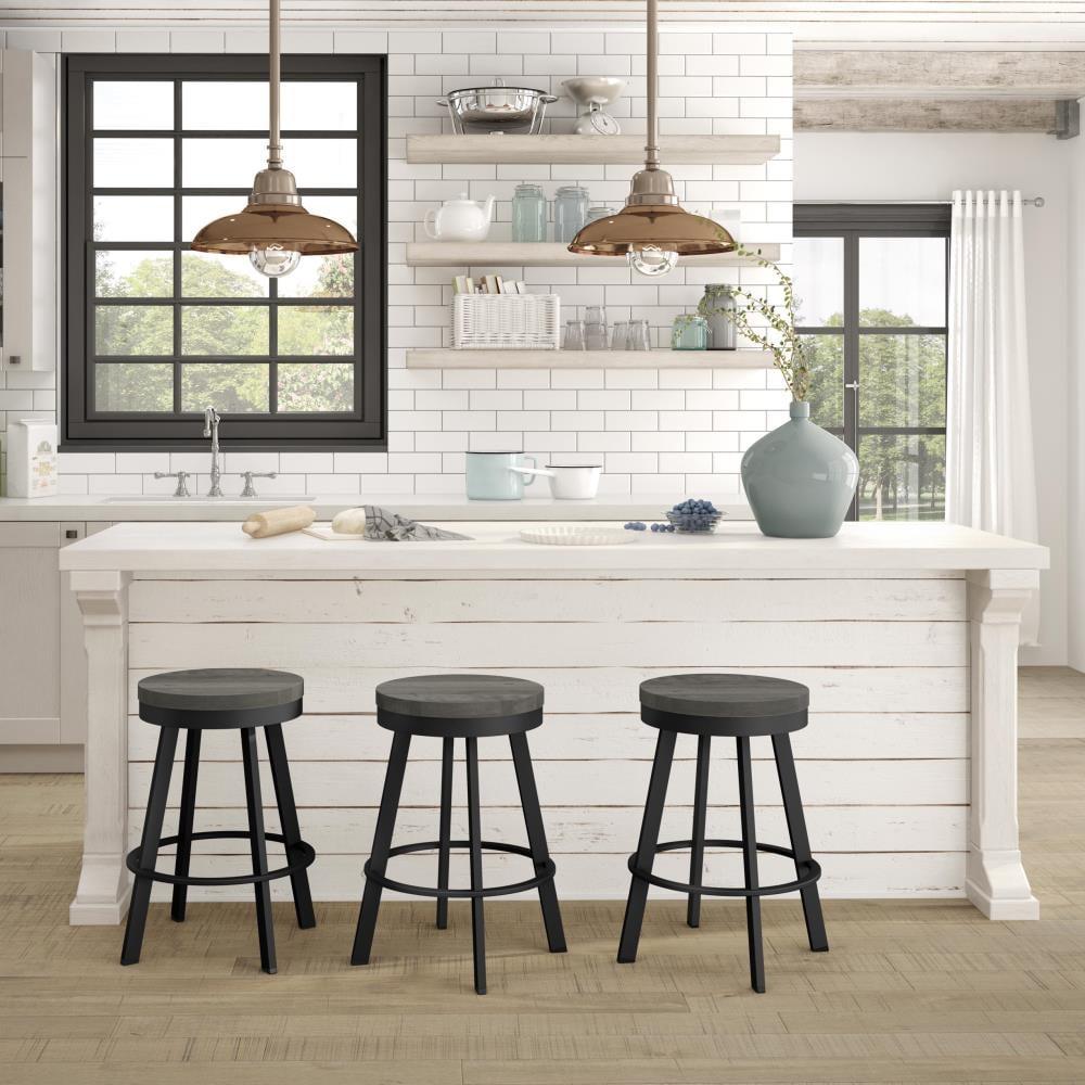 Amisco Warner 30 In. Swivel Bar Stool - Grey Distressed Wood / Black Metal