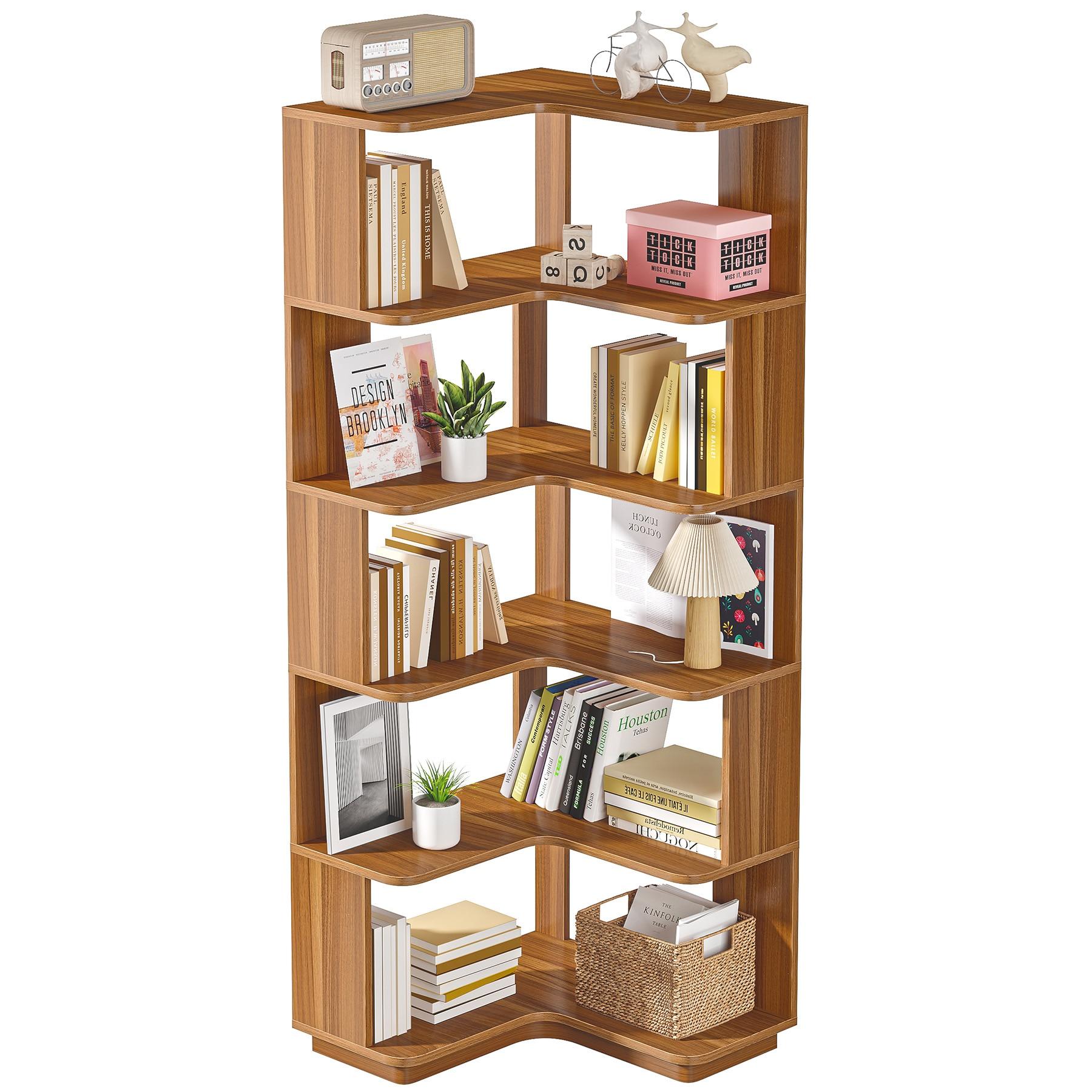 LITTLE TREE 64.96" 6 Tier Corner Bookshelf Walnut