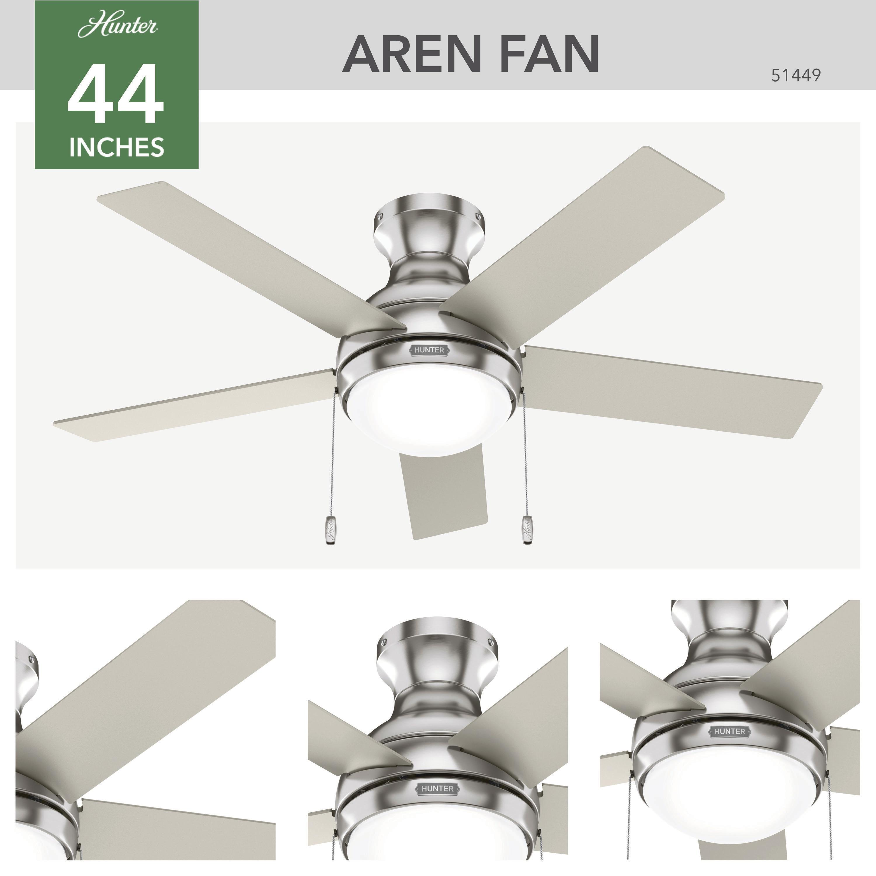 44" Aren 5 - Blade Flush Mount Ceiling Fan with Pull Chain and Light Kit Included