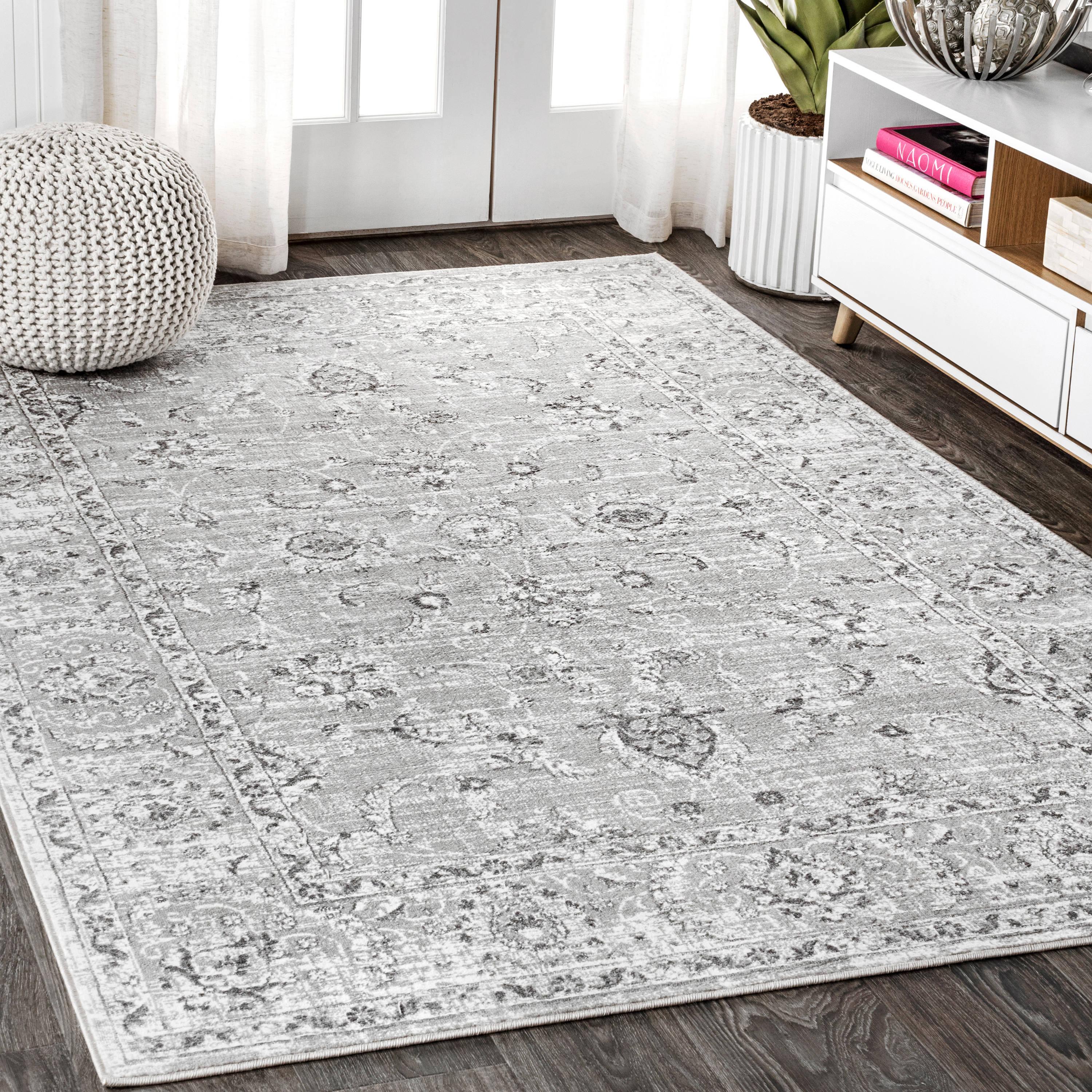 4'x6' Modern Persian Vintage Area Rug, Light Grey - JONATHAN Y