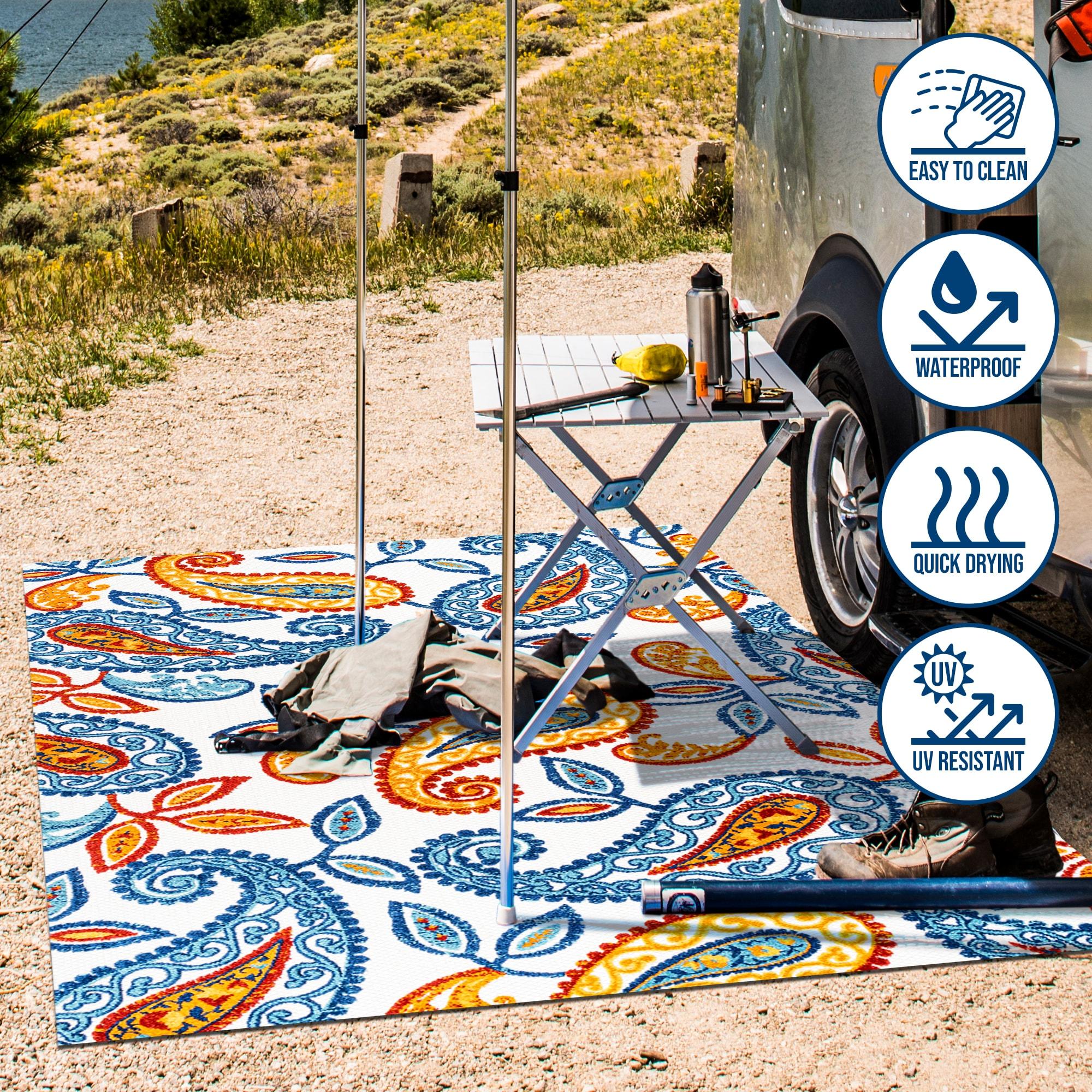 5'x8' Julien Paisley High-Low Indoor/Outdoor Area Rug, Orange/Blue - JONATHAN Y
