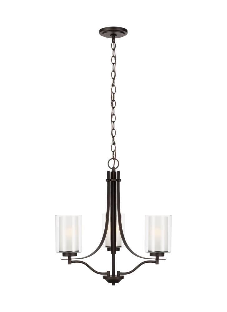Elmwood Park 3-Light Bronze Modern Transitional Hanging Candlestick Chandelier with Satin Etched Glass Shades