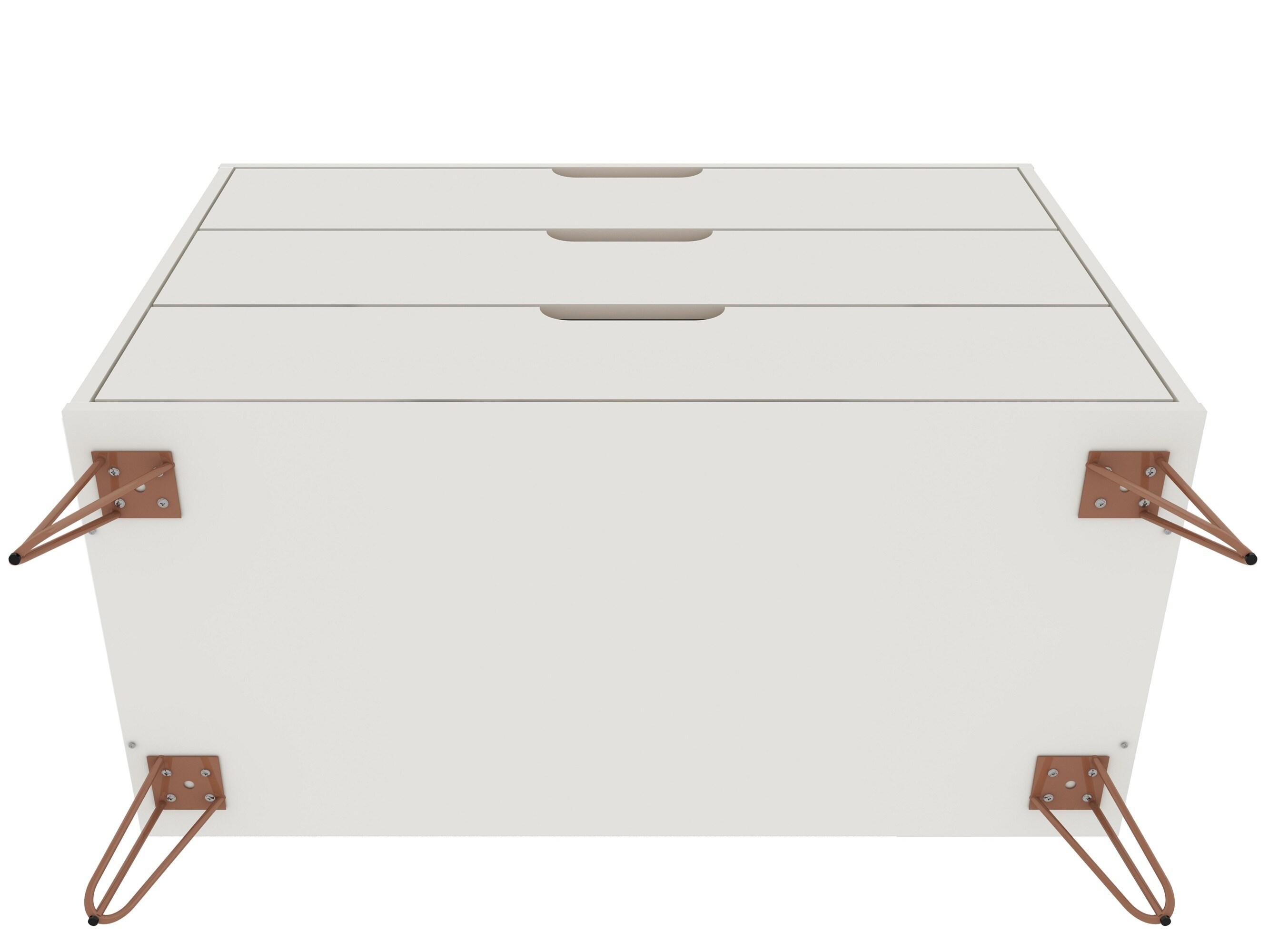 Set of 2 Rockefeller 3 Drawer Dresser Off White - Manhattan Comfort: MDF Bedroom Storage, Easy-Glide, Includes Anti-Tip Hardware