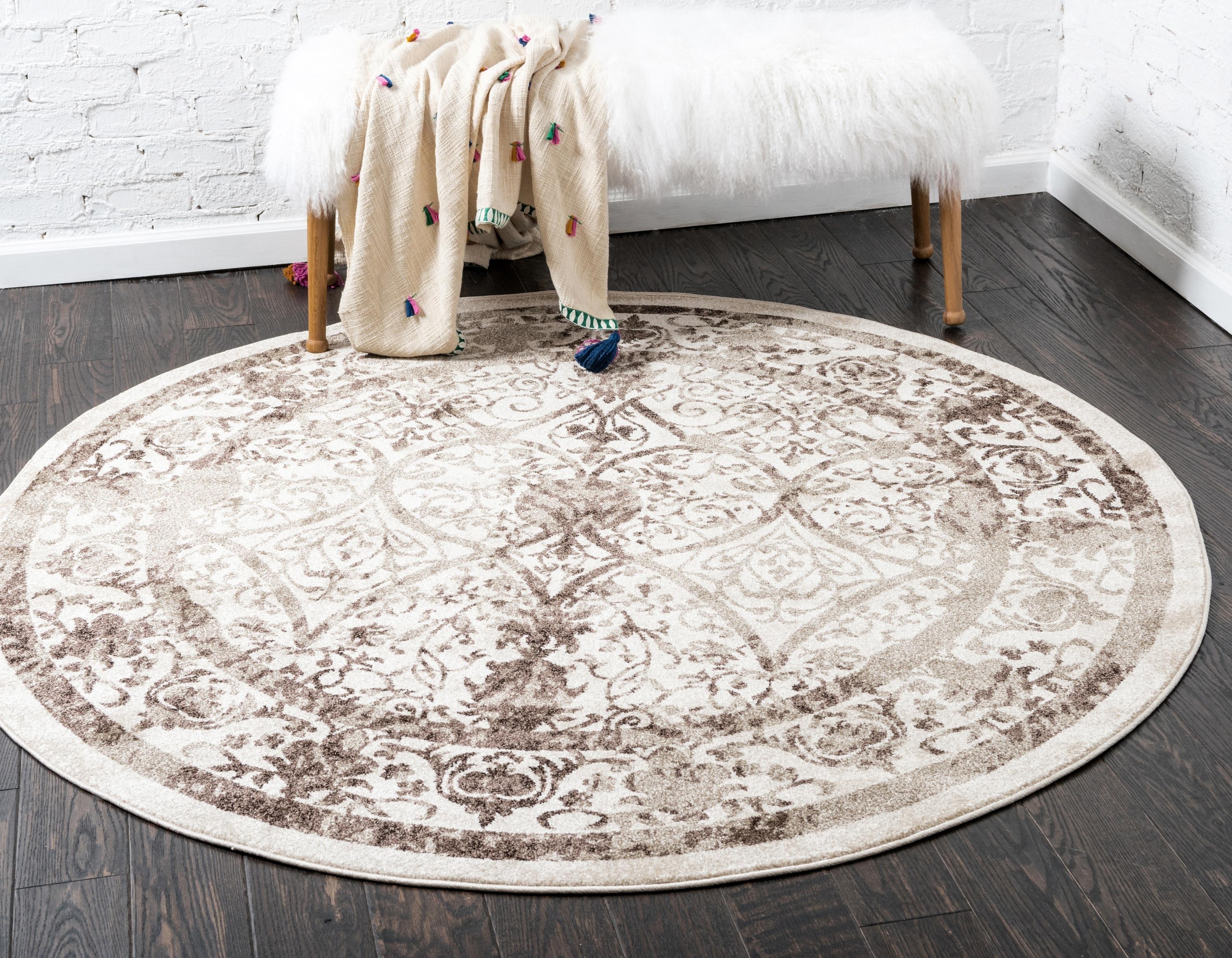 Unique Loom 6' 1 x 6' 1 Round Beige La Jolla Traditional Area Rug