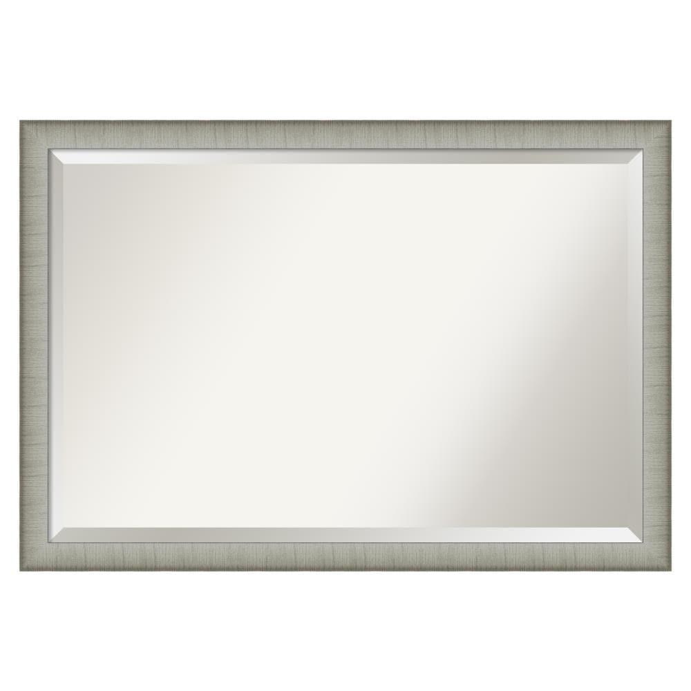 39" x 27" Elegant Brushed Framed Bathroom Vanity Wall Mirror Pewter - Amanti Art: Modern Rectangular Polystyrene Frame, No Assembly Required