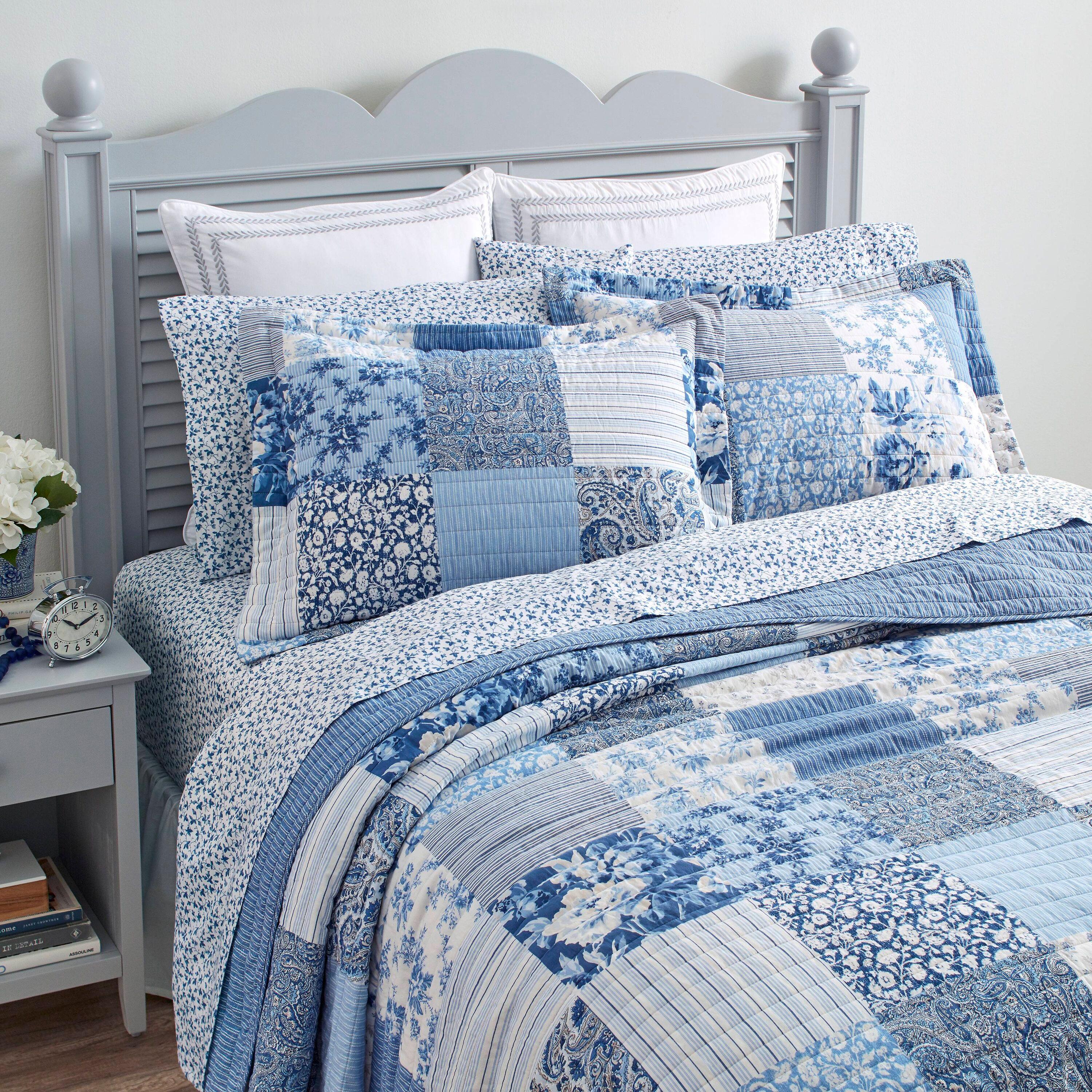 Laura Ashley Laura Ashley Paisley Patchwork Cotton Reversible Blue Quilt Set