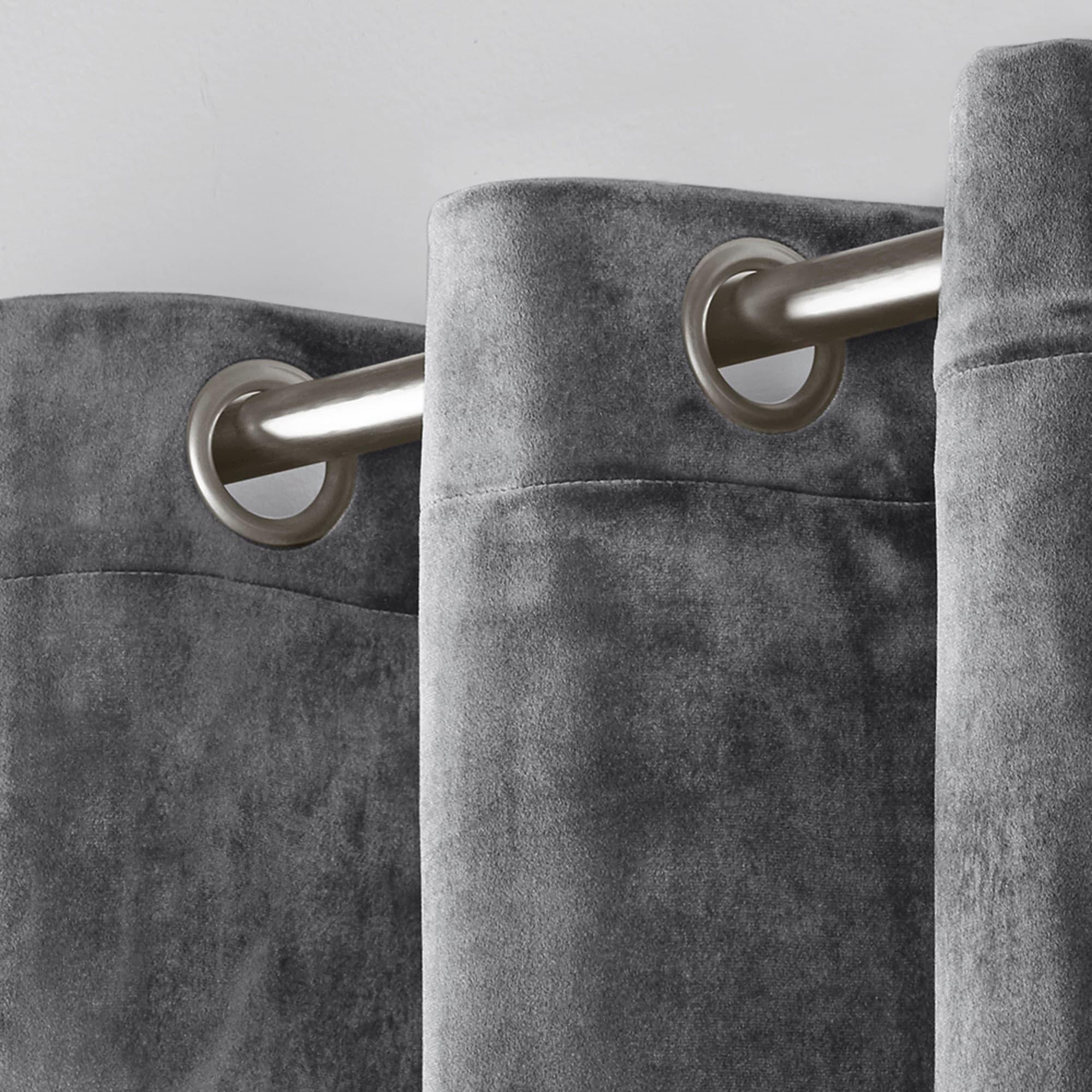 Set of 2 96"x54" Velvet Heavyweight Grommet Top Window Curtain Panel Gray: Light Filtering, Polyester, Exclusive Home