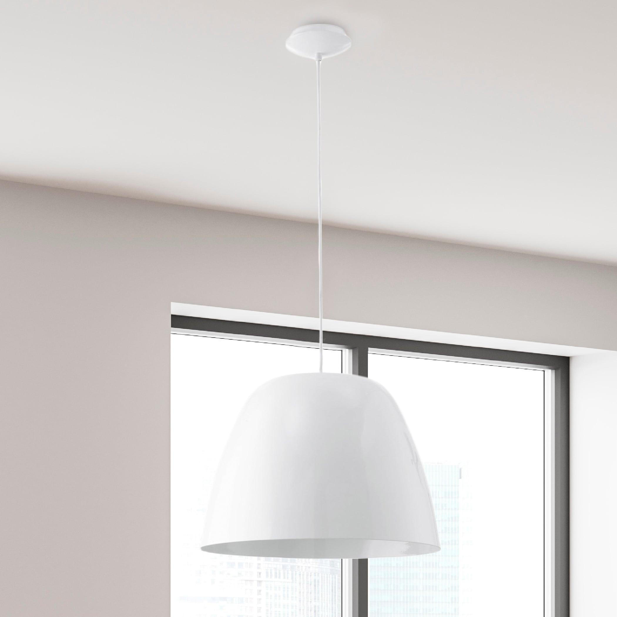 Glossy White Glass Bowl Pendant Light with LED Option